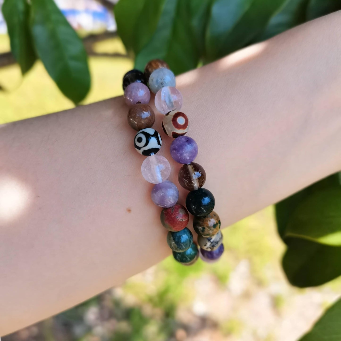 Gracayfr Anxiety Relief Bracelet Empath Protection Rose Quartz Smoky Lepidolite Picasso Jasper Natural Gemstone Healing Crystal Gifts Grounding Jewelry For Women DZI Agate