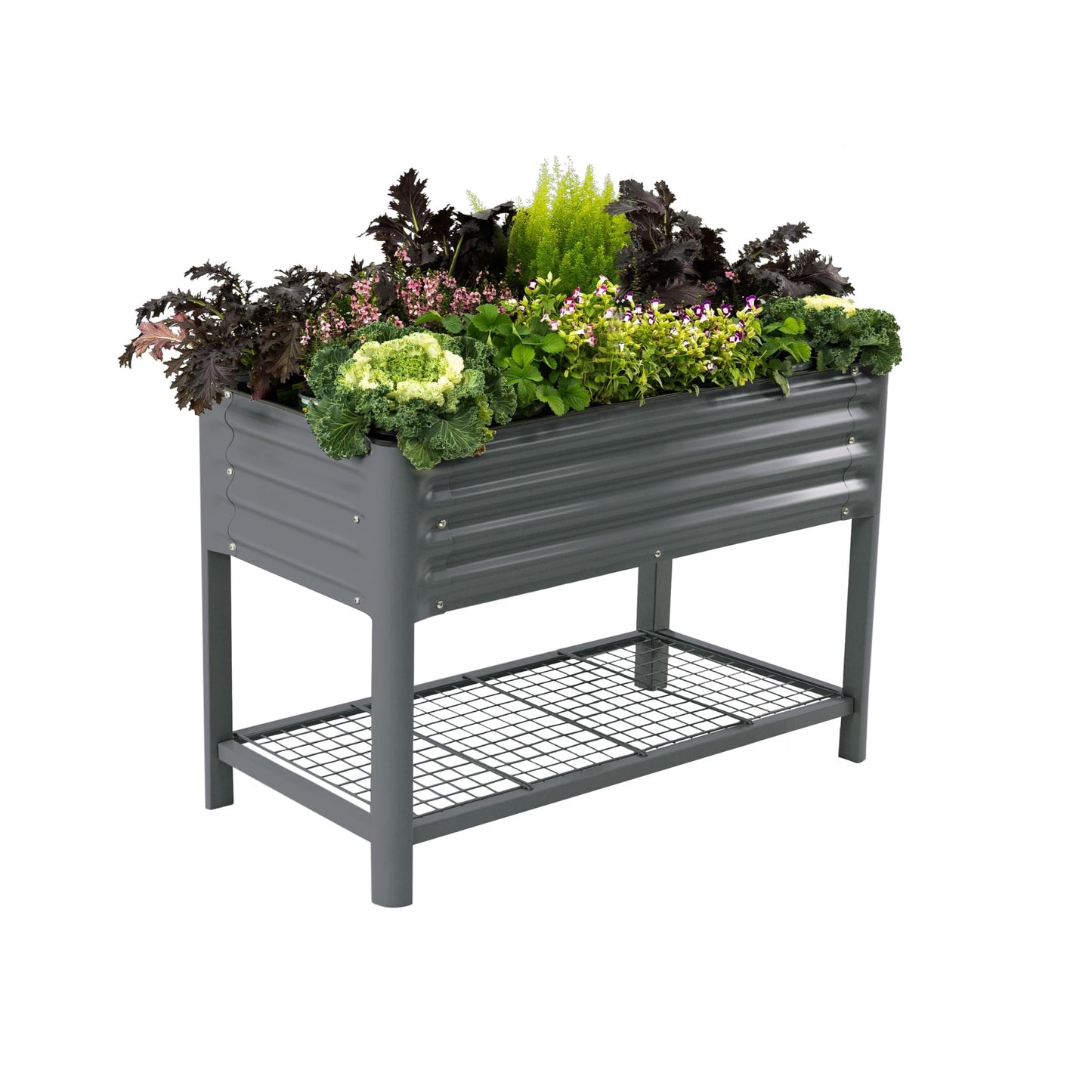 Elevated Raised Garden Bed-V Series, 2' x 4' Garden Beds with Legs & Storage Rack for Patio Porch, 700 Lbs Weight Capacity, Outdoor Planter Boxes for Gardening Herbs Vegetables Flowers, Modern Gray