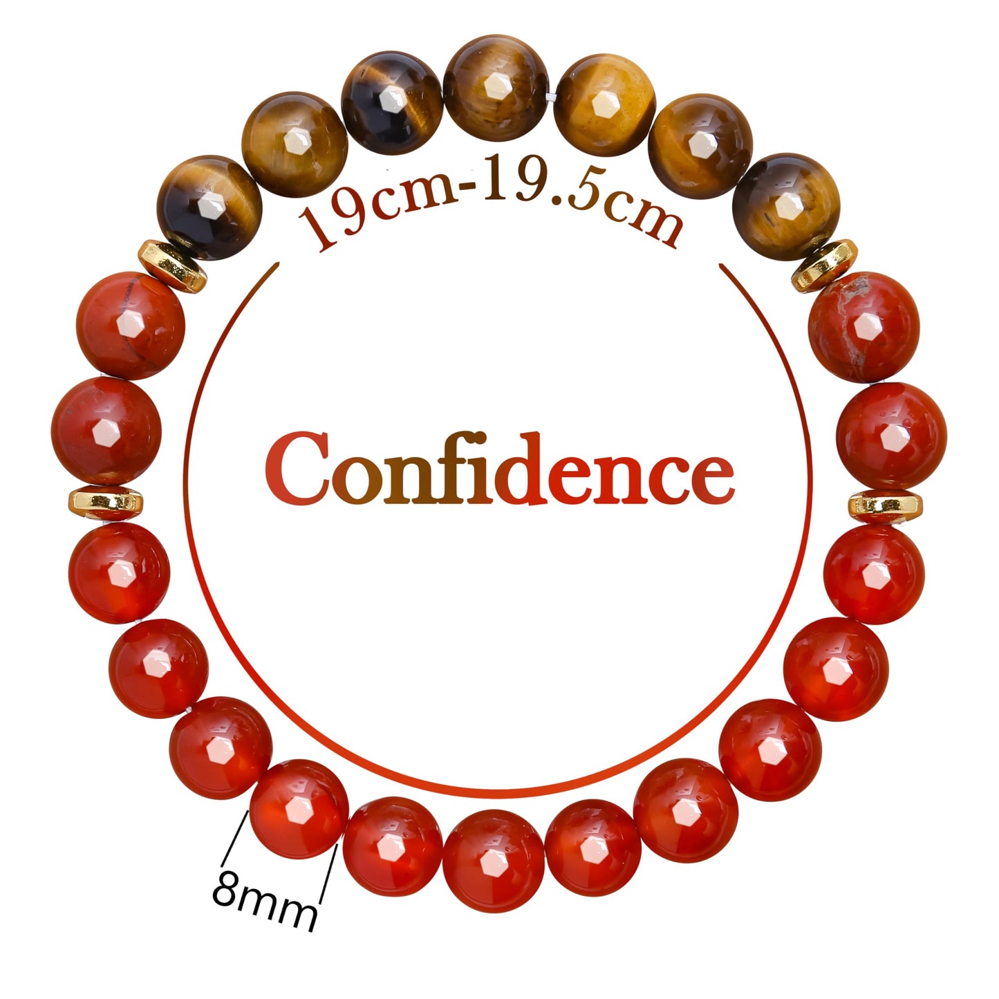 BONNY BOXX Mixed 8mm Natural Stone Bracelet for Courage, Handmade Stretch Carnelian Tiger Eye Bracelet Adjustable Crystal Healing Jewelry for Unisex Spiritual Gift