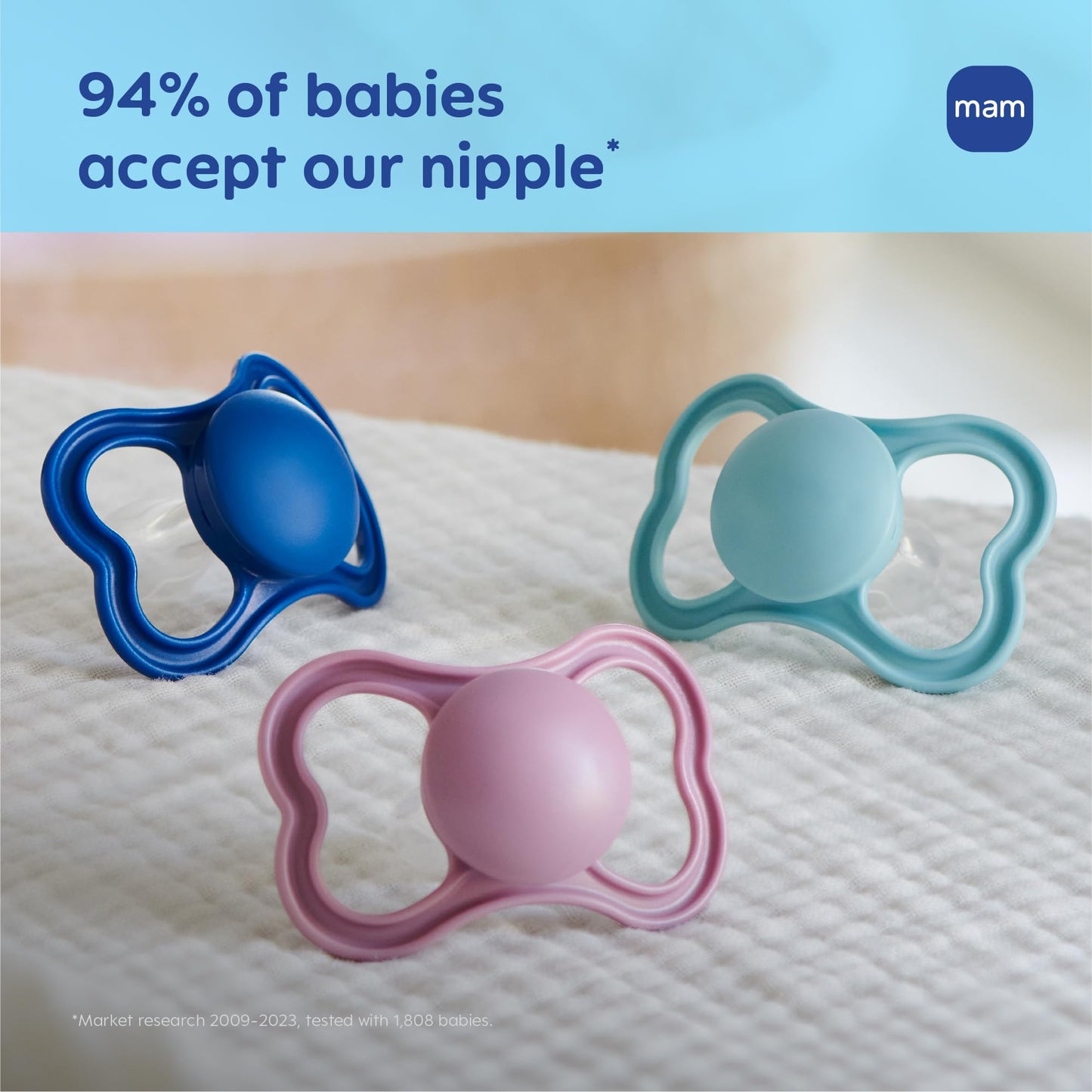 MAM Air Pacifier for Babies 16+ Months, Extra Air Flow for Sensitive Skin, Developed with Medical Experts, BPA-Free Skin Soft Silicone, 4 Count, Made in Europe