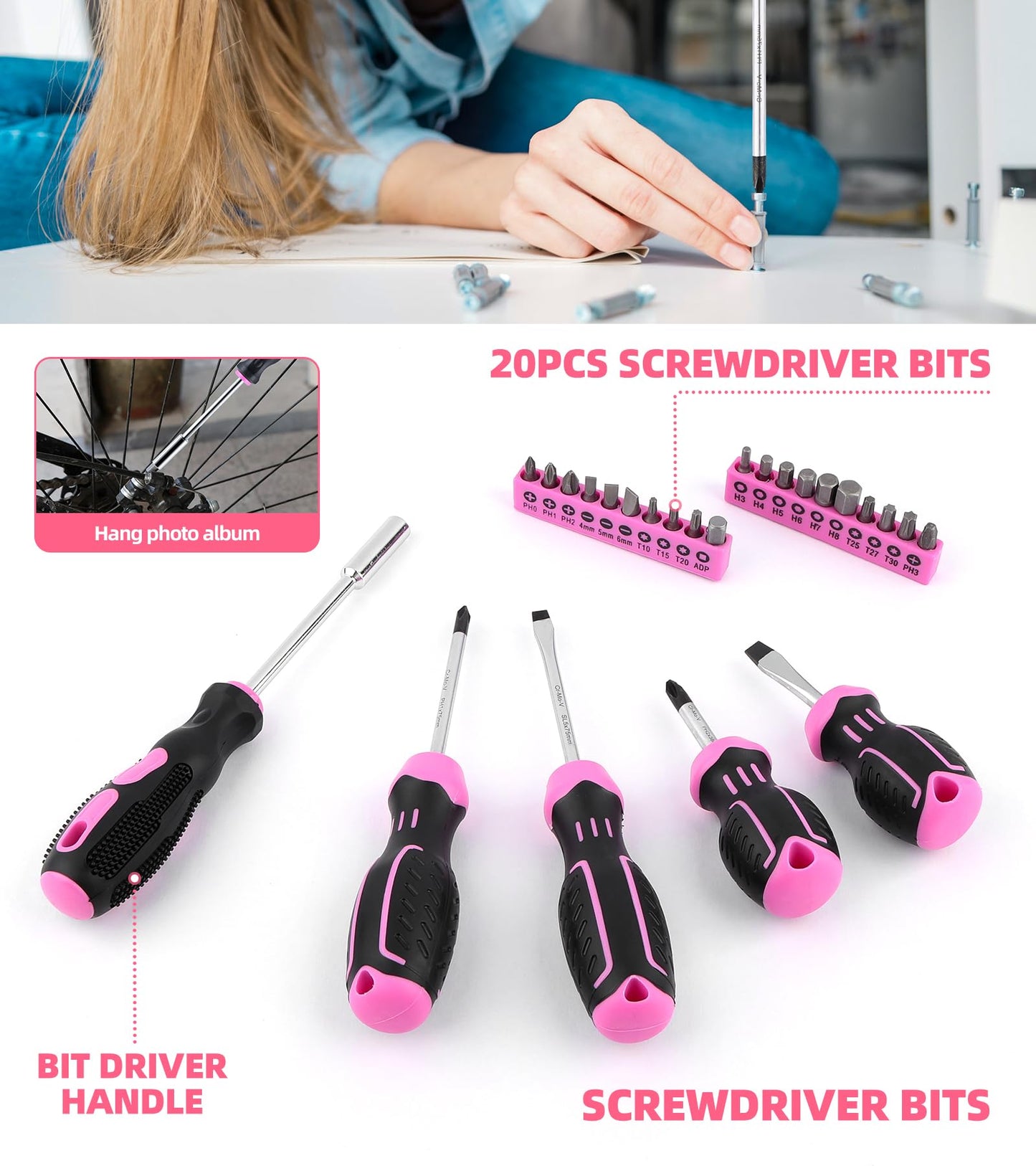 DOWELL 123-Piece Pink Home Repair Tool Kit for Women & Girls - All-in-One DIY Toolkit with Ergonomic Handles, Durable Toolbox, Non-Slip Grips | Perfect Gift for Wives, Moms, Crafters