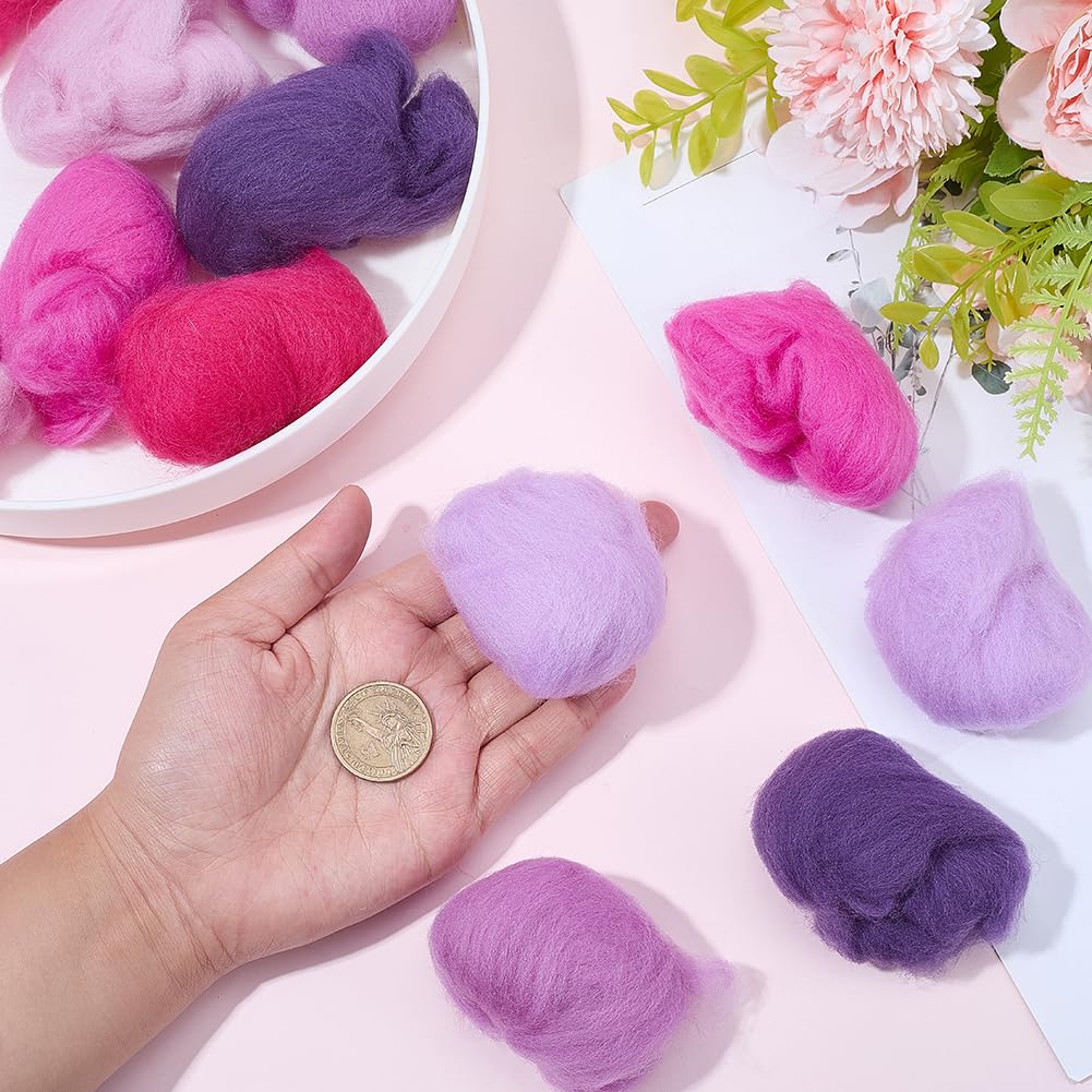 SOFPLATE 18Pcs 6 Colors Wool Roving Colors Needle Felting Yarn Bulk Pink Purple Flower Art Handcraft Spring Wet Felting Hand Spinning Wool for Beginners DIY Weaving Blending Craft Supplies Adults