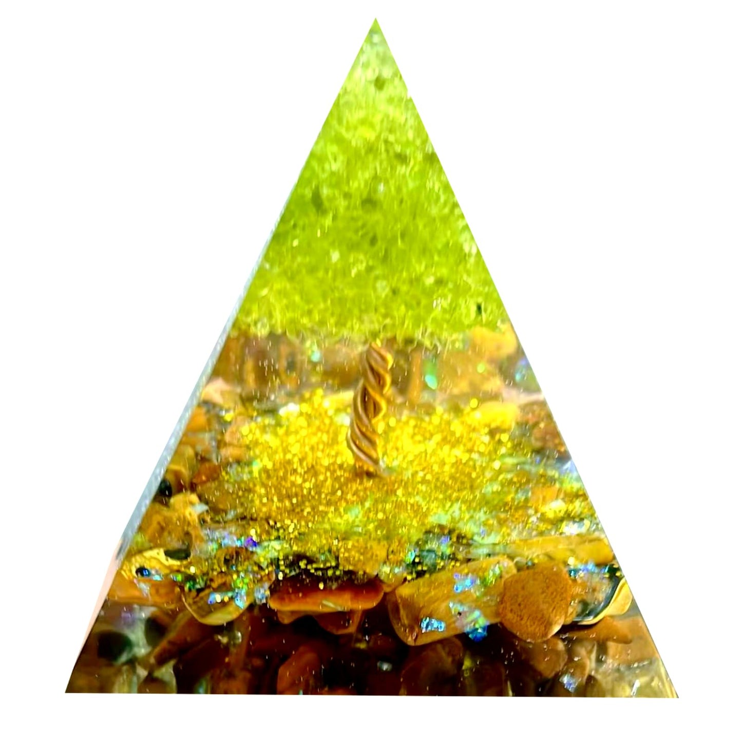 Saefheled Tree of Life Orgone Pyramid,Natural Energy Peridot Tiger's Eye Stone Orgonite Healing Crystal Pyramid,for Reduce Stress,Balance Chakra,Meditation Attract Luck,Accumulate Wealth Health(6cm)