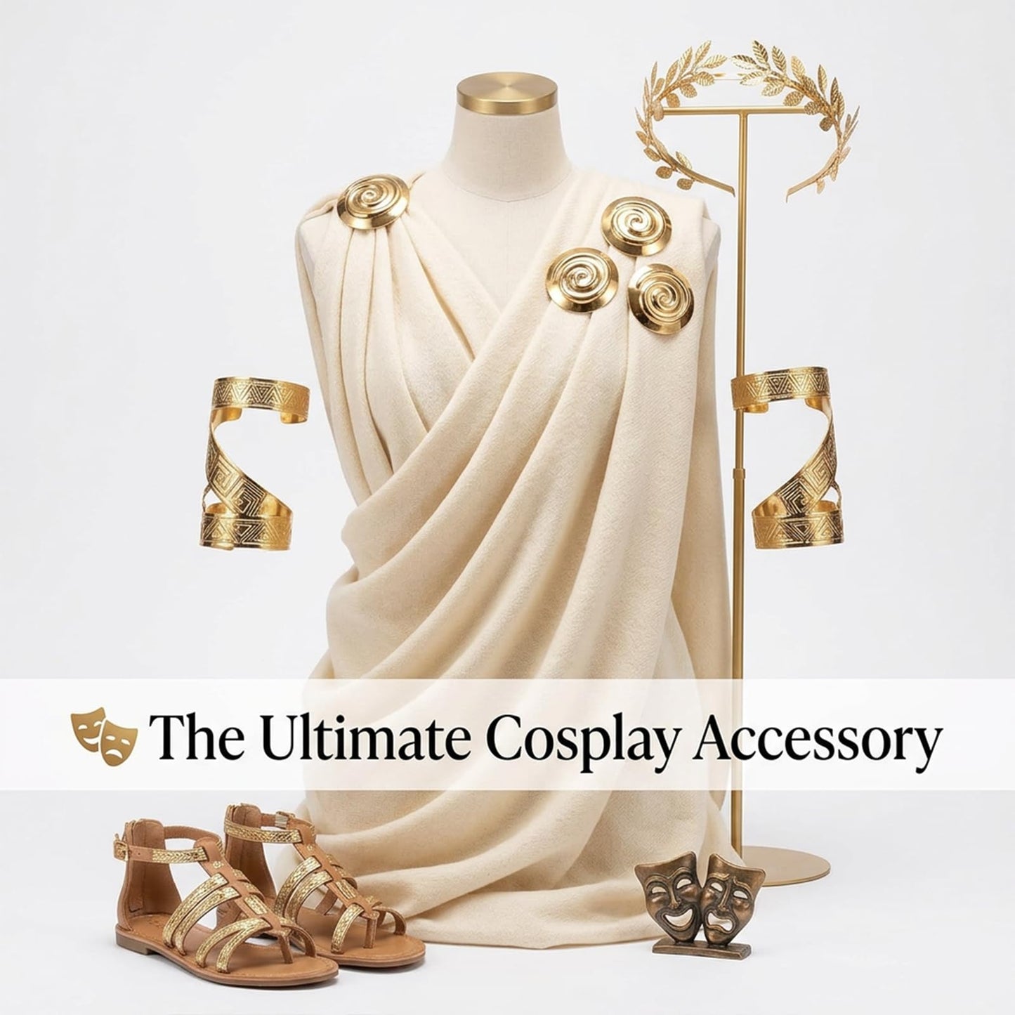 3 Pcs Greek Goddess Costume Brooch Pins Set - Golden Spiral Princess Dress Up Accessories for Women, Roman Toga Party Jewelry & Halloween Cosplay Supplies 2.3 Inch