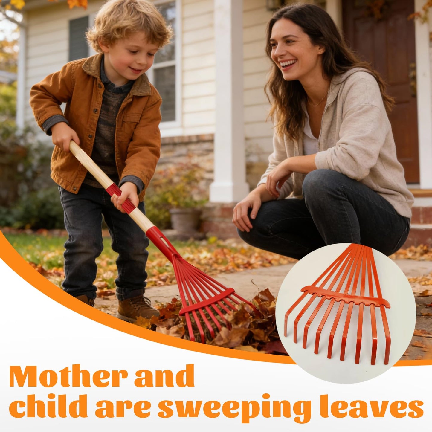 2 Pcs Kids Rake and Shovel Set,28" Toddler Size Metal Snow Shovel & Leaves Rake with Wooden Handle,Real Gardening Tools for Child Age 3 for Little Helpers in Winter Yard Fun