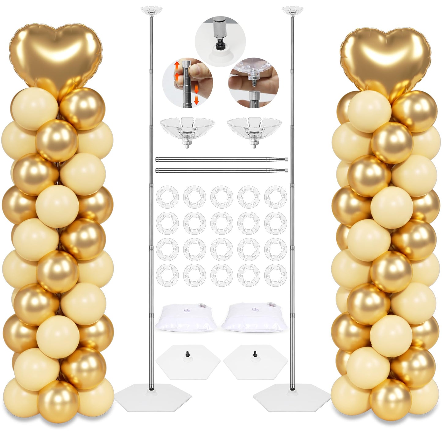 Toosci Upgraded Balloon Column Stand Kit, 7 Feet Height Adjustable Balloon Tower Pillar with Reusable Metal Telescopic Design for Graduation, Wedding, Baby Shower, Birthday Party Decoration