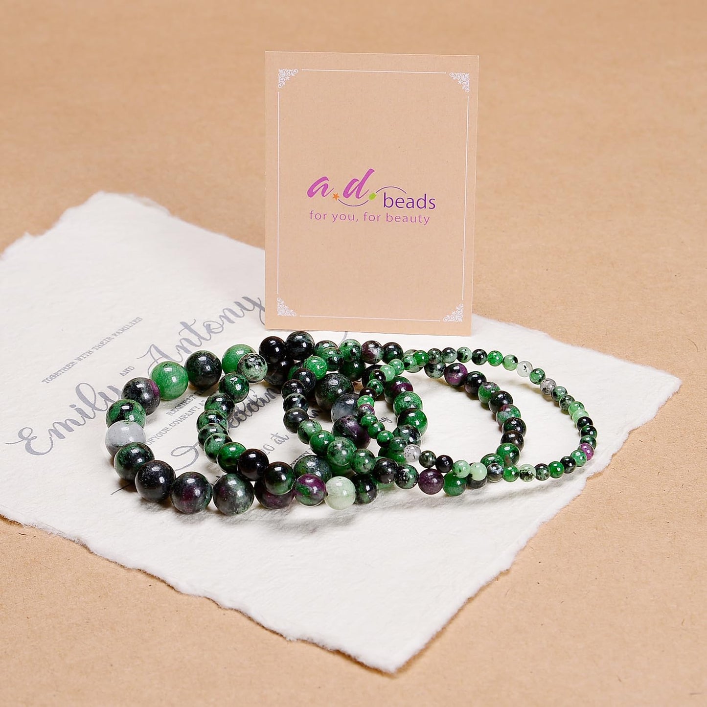 AD Beads Handmade Gemstone Stretch Elastic Bracelet Crystal Healing Reiki Nature's Beauty and Spiritual Essence Unisex (4mm, Ruby Zoisite (Rejuvenation))