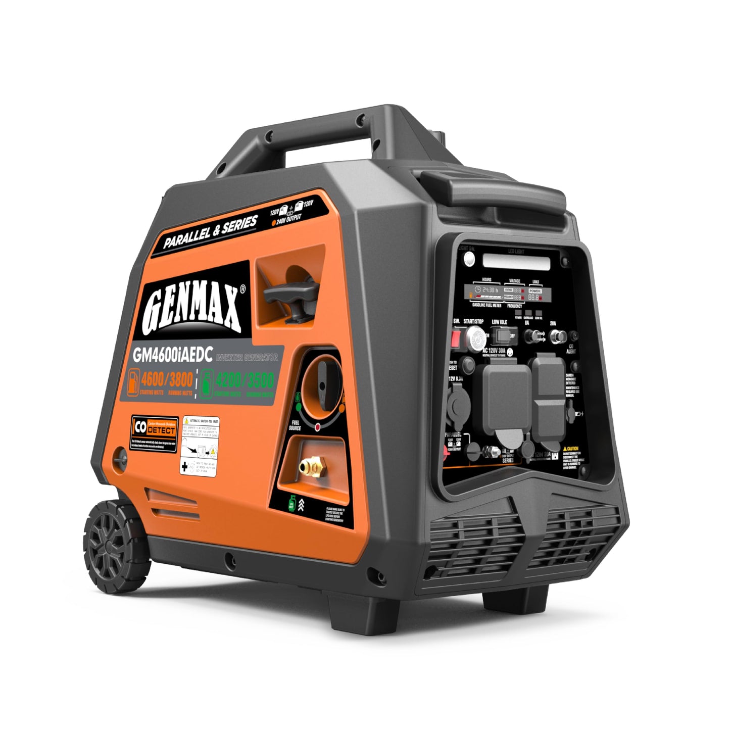 GENMAX Dual Fuel Generator,4600W ultra-quiet 159cc engine,Electric & Remote Start with CO Alert and LED light digital display,Ideal for Camping outdoor & Home backup power.EPA &CARB Compliant