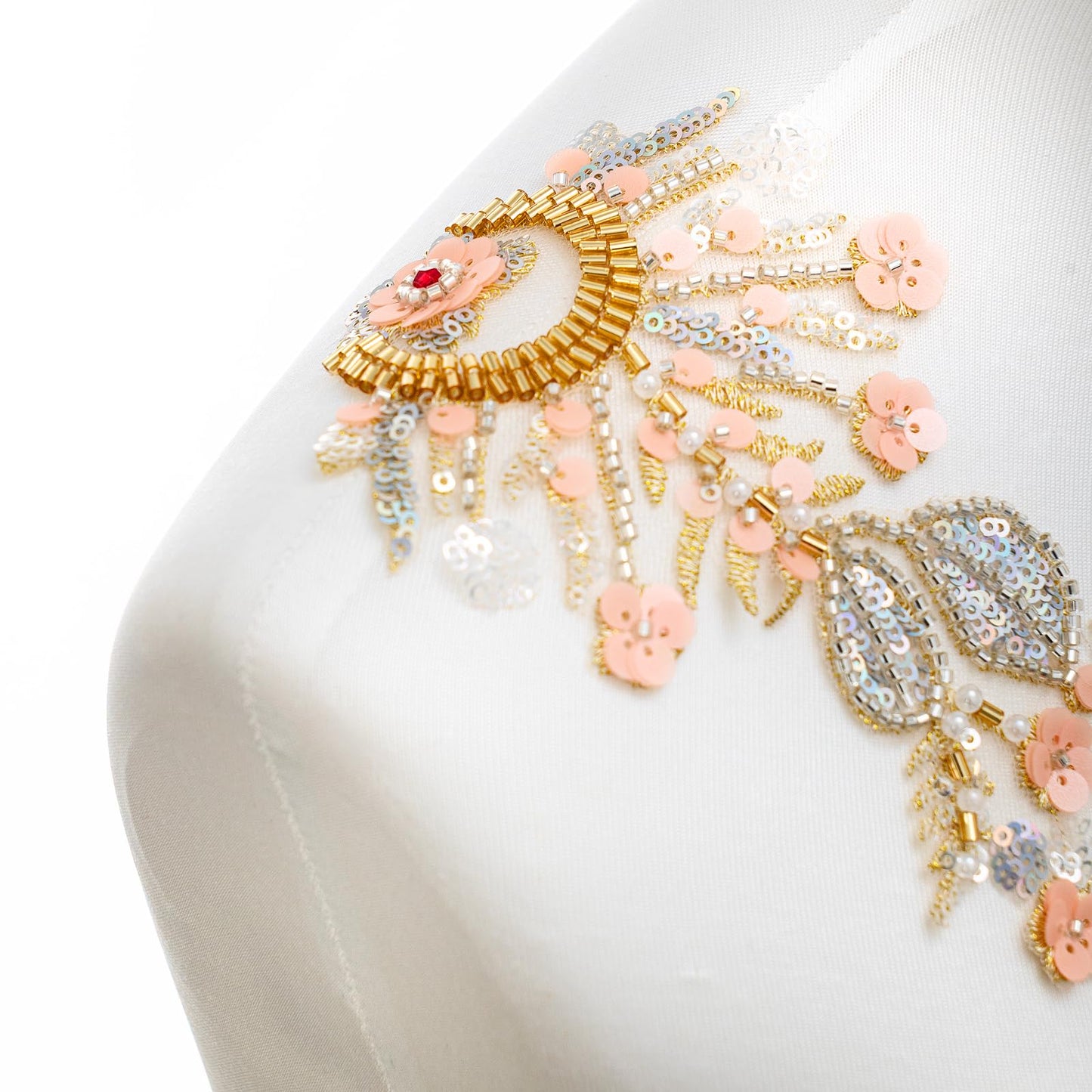 Silvora Pair Embroidery Pearl Sequin Applique,Gold Beaded Flower Applique for Dress Bodice Costume Clothing Craft DIY (Gold-1)