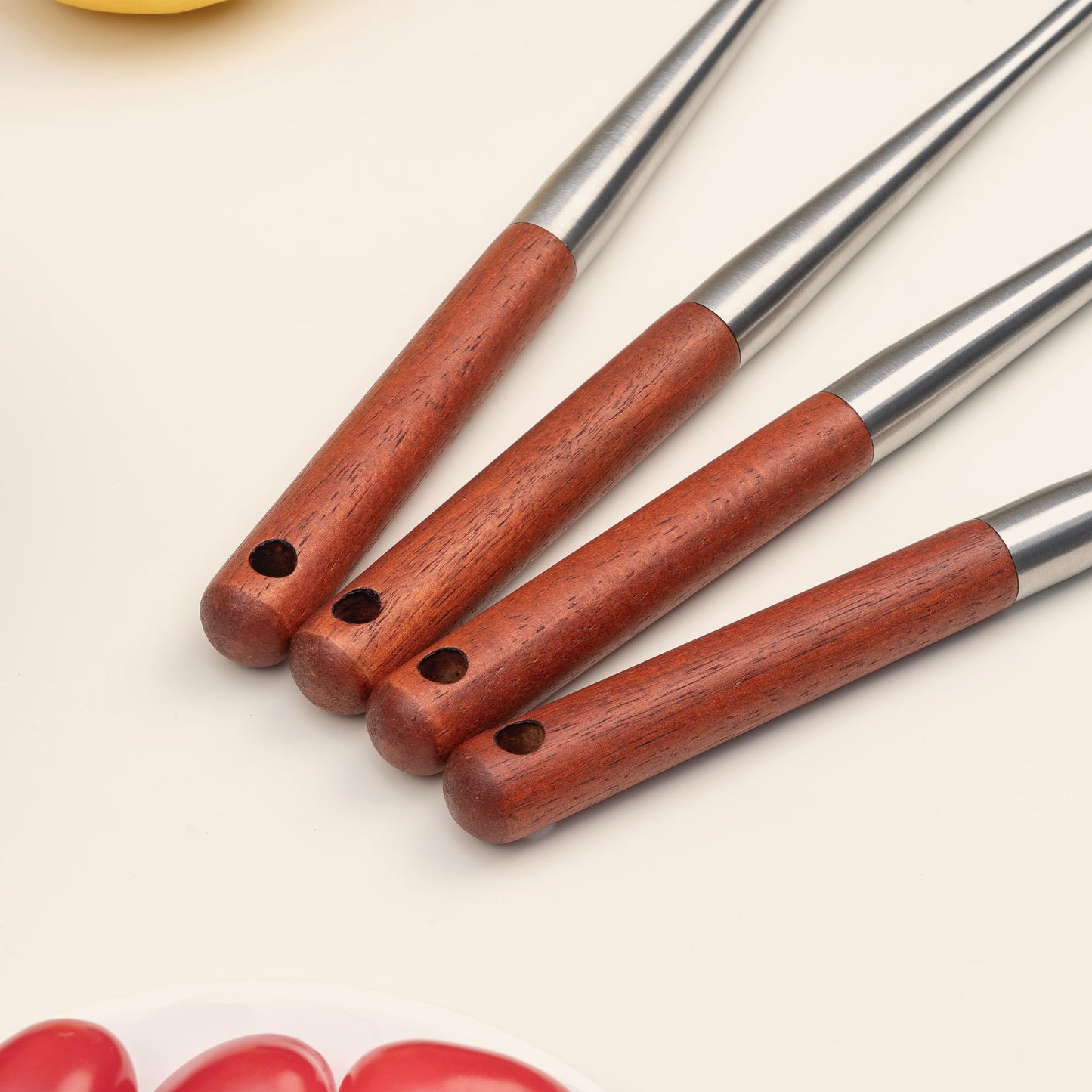 FJNATINH Silicone Spatula - Ladle - Skimmer Wok Tool Set,Stainless Steel Non Stick Heat-Resistant Cooking Utensils BPA Free Kitchen Utensils Cookware with Wooden Handle, Pack of 3
