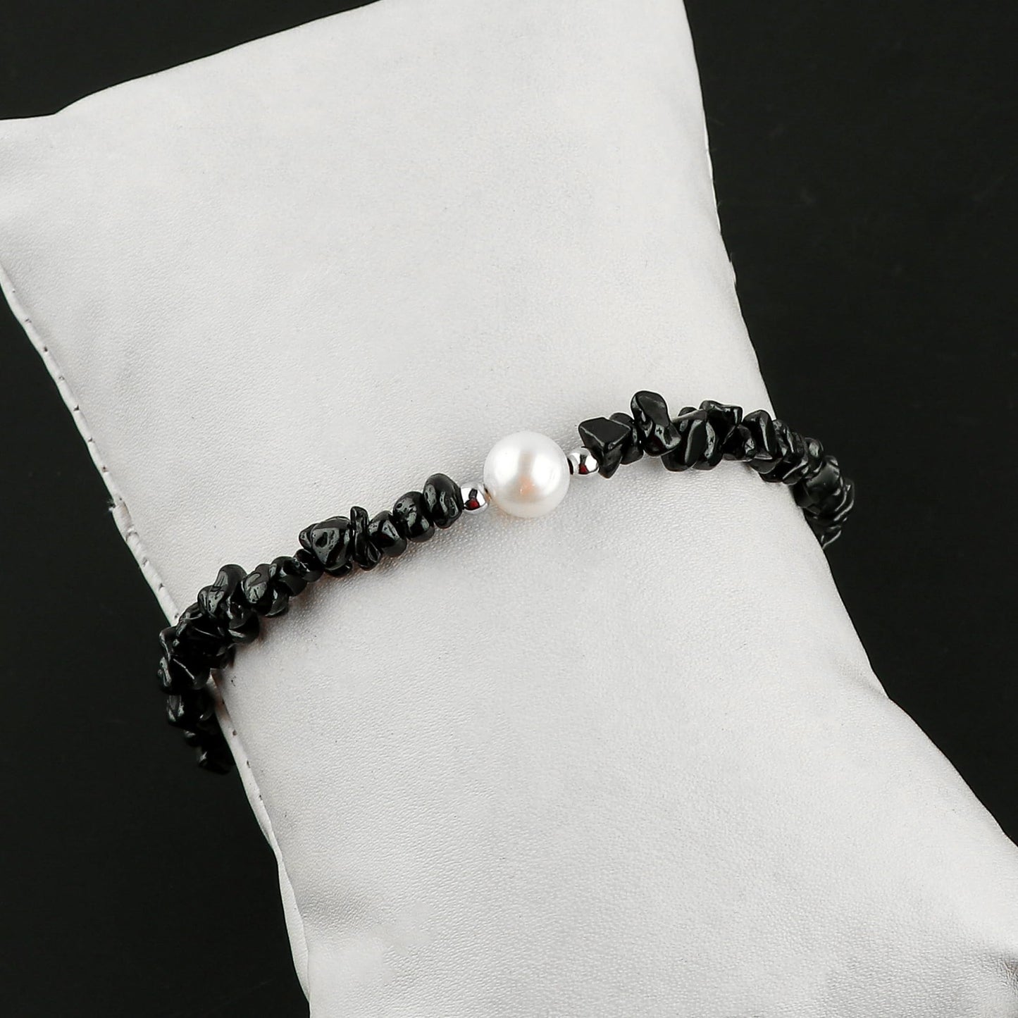 CRYSTALIS Natural Black-Spinel Beads Slider Bolo Bracelet with Elegant Pearl, Uncut Chips Nuggets Crystals, Chakra Healing Gemstone, Women Jewelry, 925 Sterling Silver Slider 10 inch