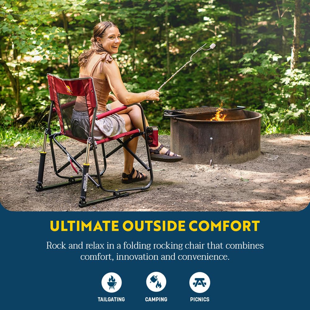GCI Outdoor Freestyle Rocker Camping Chair | Portable Folding Rocking Chair with Solid, Durable Armrests, Drink Holder & Comfortable Backrest — Royal Blue