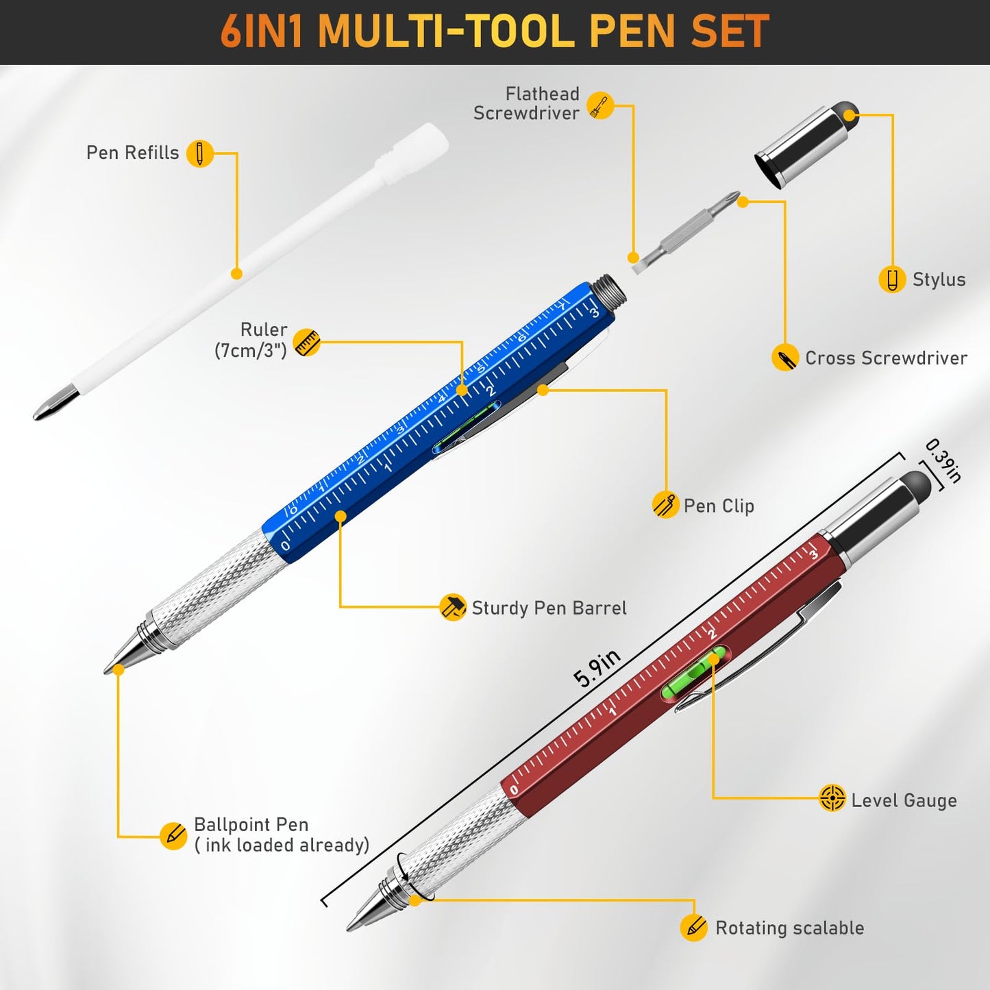 NICEMOVIC Fathers Day Dad Bulk Gifts for Men Multitool Tool Pen Gift 36 Pcs 6-in-1 Party Favor Father's Christmas White Elephant Gifts for Adults Level Gauge Ballpoint Pen Stylus Pen Screwdriver