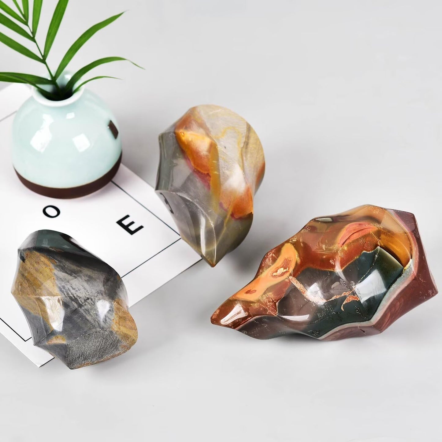 AMOYSTONE Polychrome Jasper Flame Shaped Stone Tower Obelisks 2-4 Pcs 1 Lb Total Natural Crystal Reiki Energy Home Office Decor