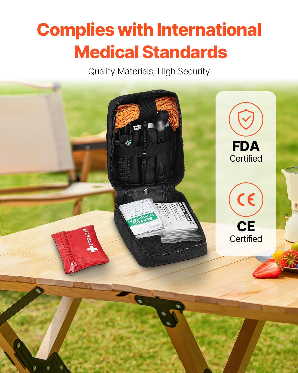 VEVOR Survival First Aid Kit, 250 Pieces, 600D Nylon Trauma First Aid Bag, Survival Gear and Equipment, Emergency Kits, for Men Women Camping, Boat, Earthquake, Hiking, Hunting, and Outdoor Adventure