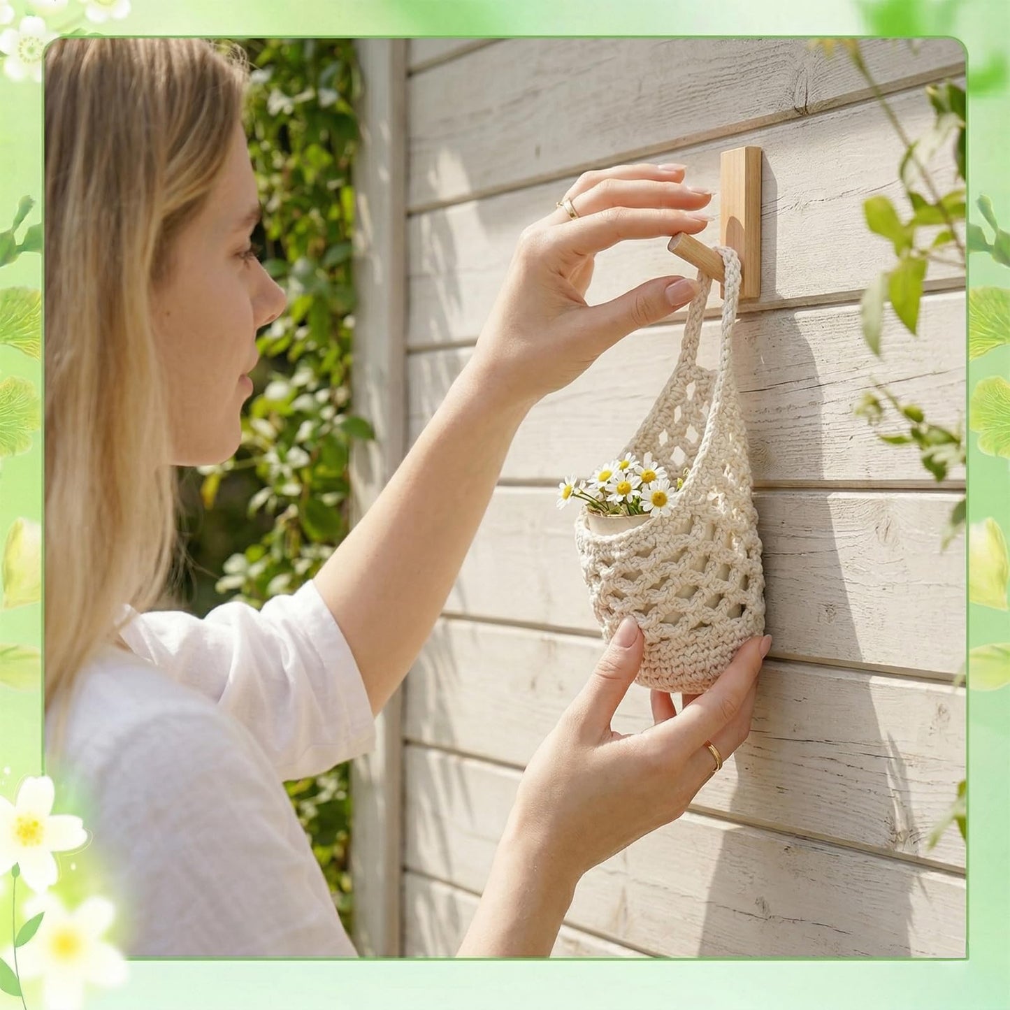 Yuanan 6 Pack Macrame Plant Hangers, 9.4 X 5.1 Inch Wall Hanging Basket Bulk Small Hanging Planters Cotton Hang Wall Basket Handwoven Walls Hangings Planter, Plants and Pots are Not Included-White