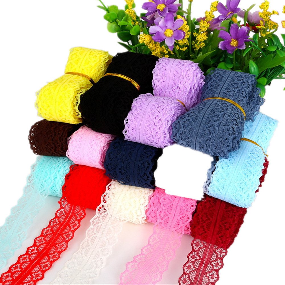50 Yards Gems Patterned Lace Ribbon Roll Floral Lace Trim Webbing Fabric Embelishment 1 1/8 inch Width for Jewelry Making DIY Craft Gift Wrapping Wedding Party Favours (Burgundy)