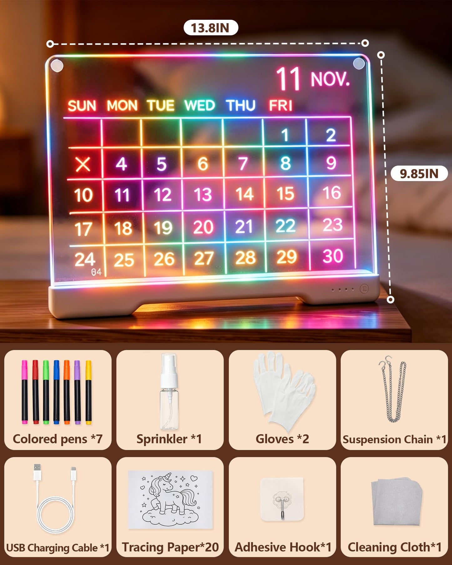 JoyRapt LED Drawing Board for Kids, 16 Inch Light Up Drawing Tablet with 7 Markers & Tracing Book, 3 Modes & 9 Brightness, Art and Craft Drawing Supplies, Girl Birthday Gifts, Room Decor Toys (White)