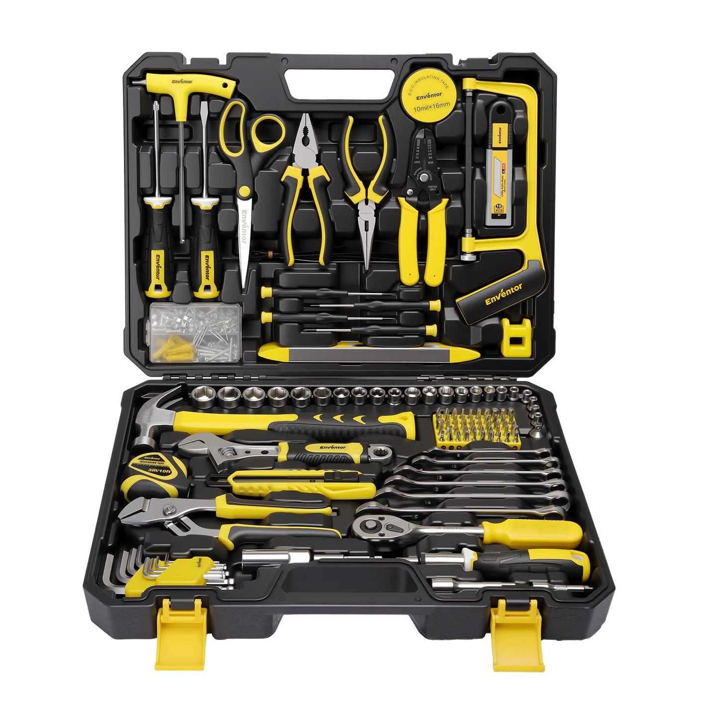Enventor Home Tool Kit, 220 Piece Hand Tool Kit with Toolbox Storage Case, Basic Household Auto Repair Tool Set for Home Repairs Men Women DIY, Auto Maintenance, General Use, Household Repair Tools