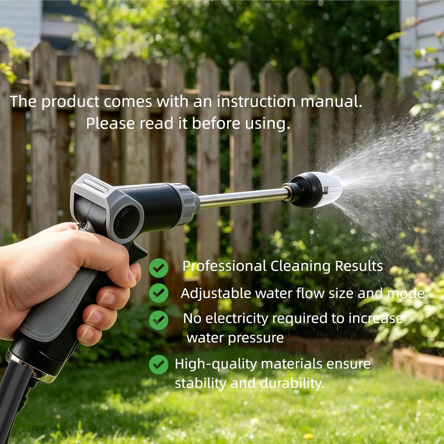 High Pressure Hose Nozzle-Turn Any Hose Into High-Pressure Water Cleaning Jet,Rotating Nozzle with 3 Spray Modes and Can Control The Flow of Water for Garden Hose,Patio, Car (Complete Set)
