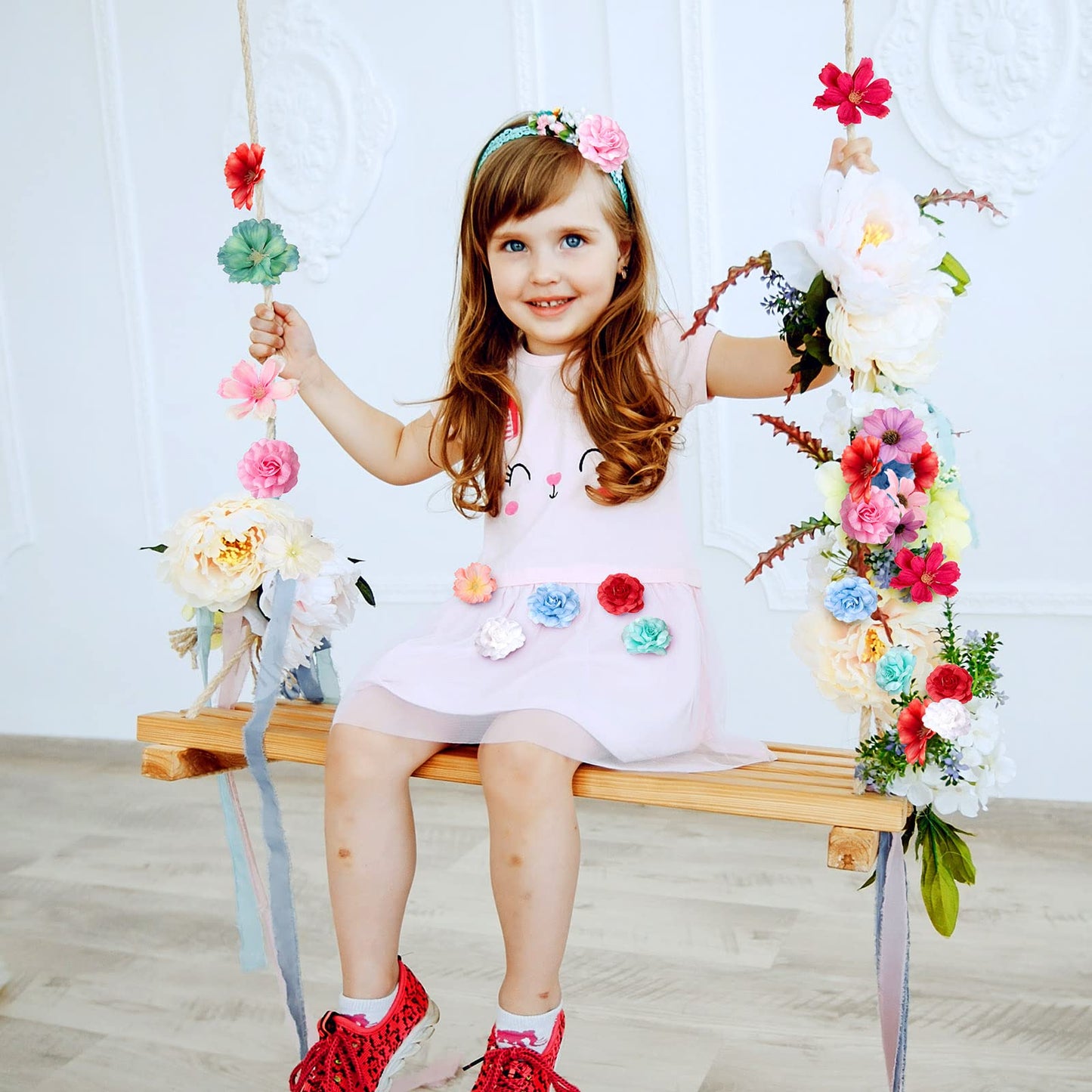 Hoteam 100 Pcs Assorted Flower Heads Decorative Artificial Fake Heads Small Faux Floral Crafts DIY Mini Daisy Rose Plum for Wedding Cake Mother's Day Party Wreath Home Spring (Bright)