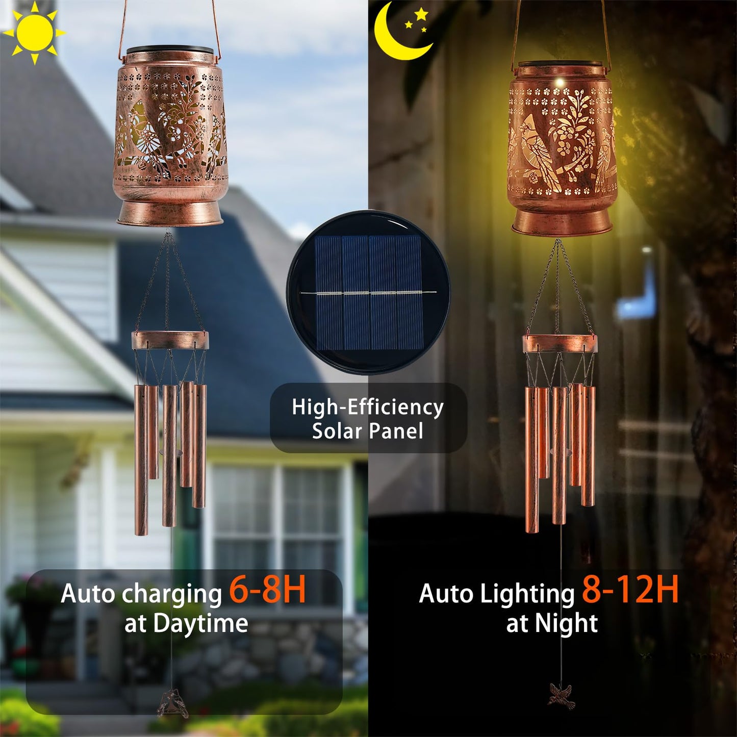 Solar Wind Chimes Outdoor 41 Inch, Cardinal Memorial Wind Chime with Solar Lantern, Sympathy Gift for Mom, Grandma, Metal Hanging Garden Decor for Patio Porch Yard