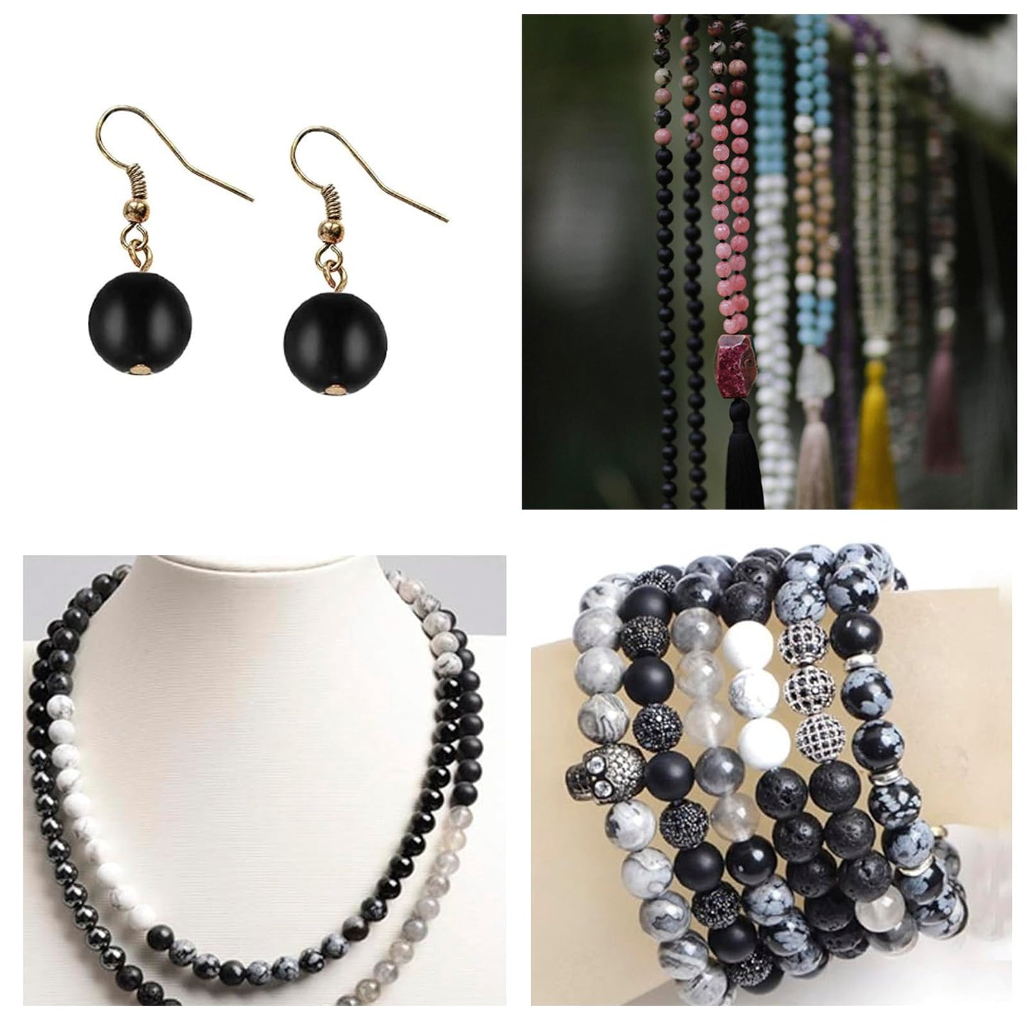NITOPUPU 100Pcs 10mm Matte Black Onyx Agate Beads for Jewelry Making, Natural Round Loose Gemstone Stone Bead for Necklace Bracelets, Crafts for Adults with Crystal Stretch Cord