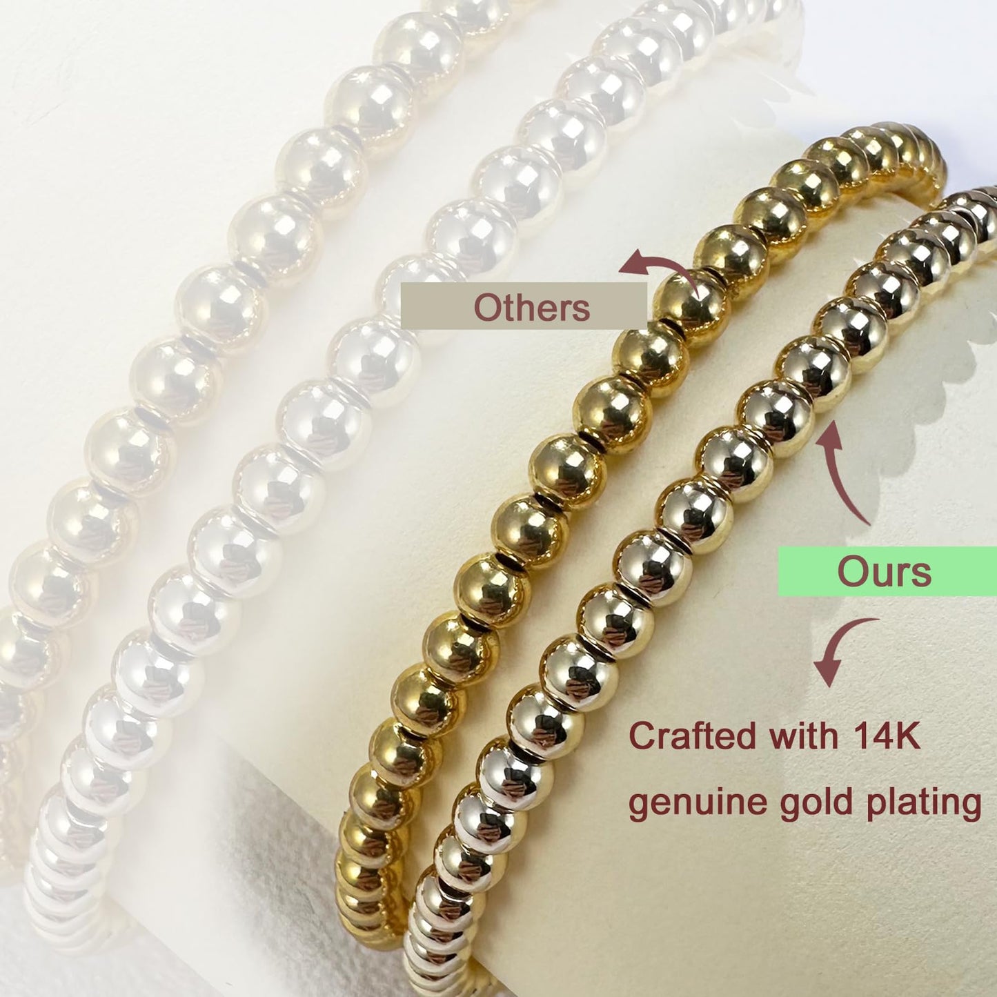 Free bird Aquamarine Bracelet Gold Beaded Bracelets for Women Stackable Gold Bracelets for Women 14K Gold Plated Stretch Bead Ball Bracelet with Aquamarine Gemstone Birthstone Jewelry for Birthday