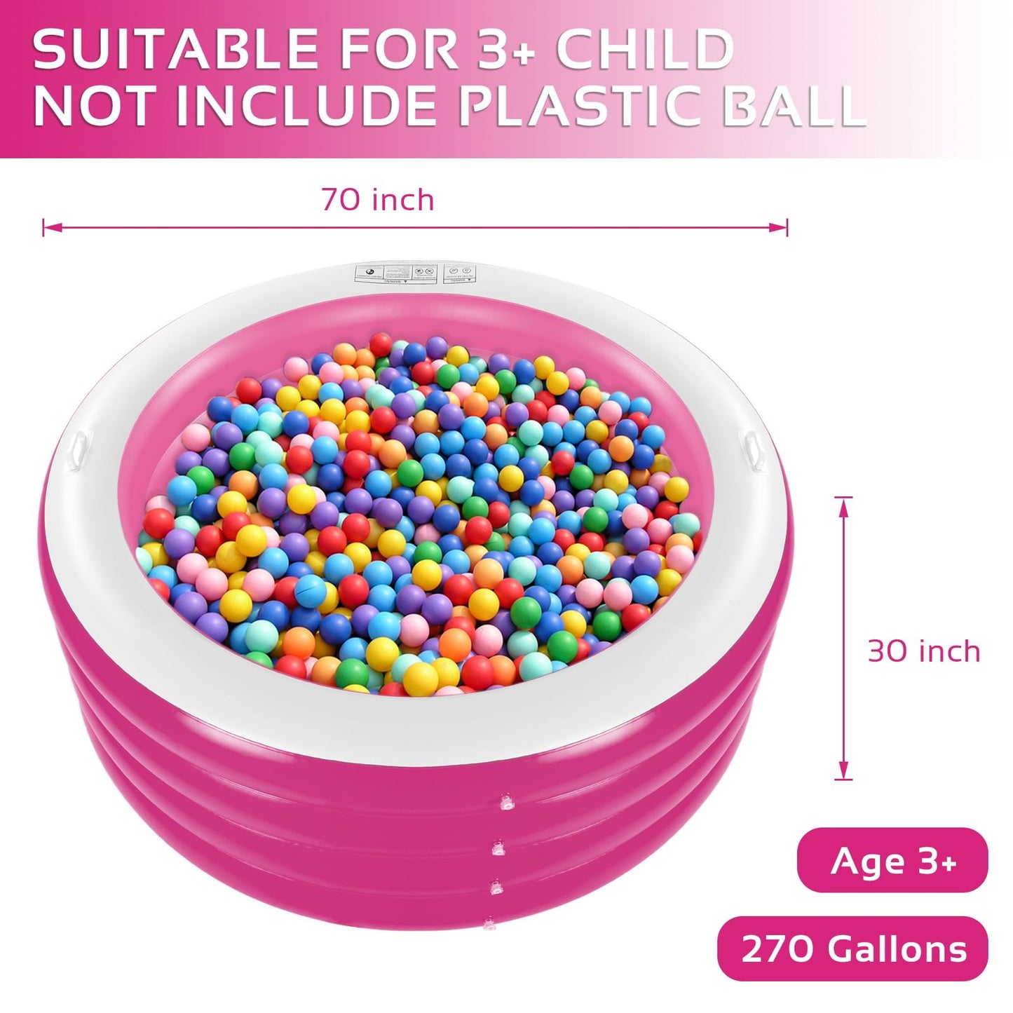 Inflatable Pool, Large Deep Round 70"x30" Family Inflatable Swimming Pool with Handles, Summer Water Party, Outdoor, Garden Backyard, Suitable for Adults (Pink)
