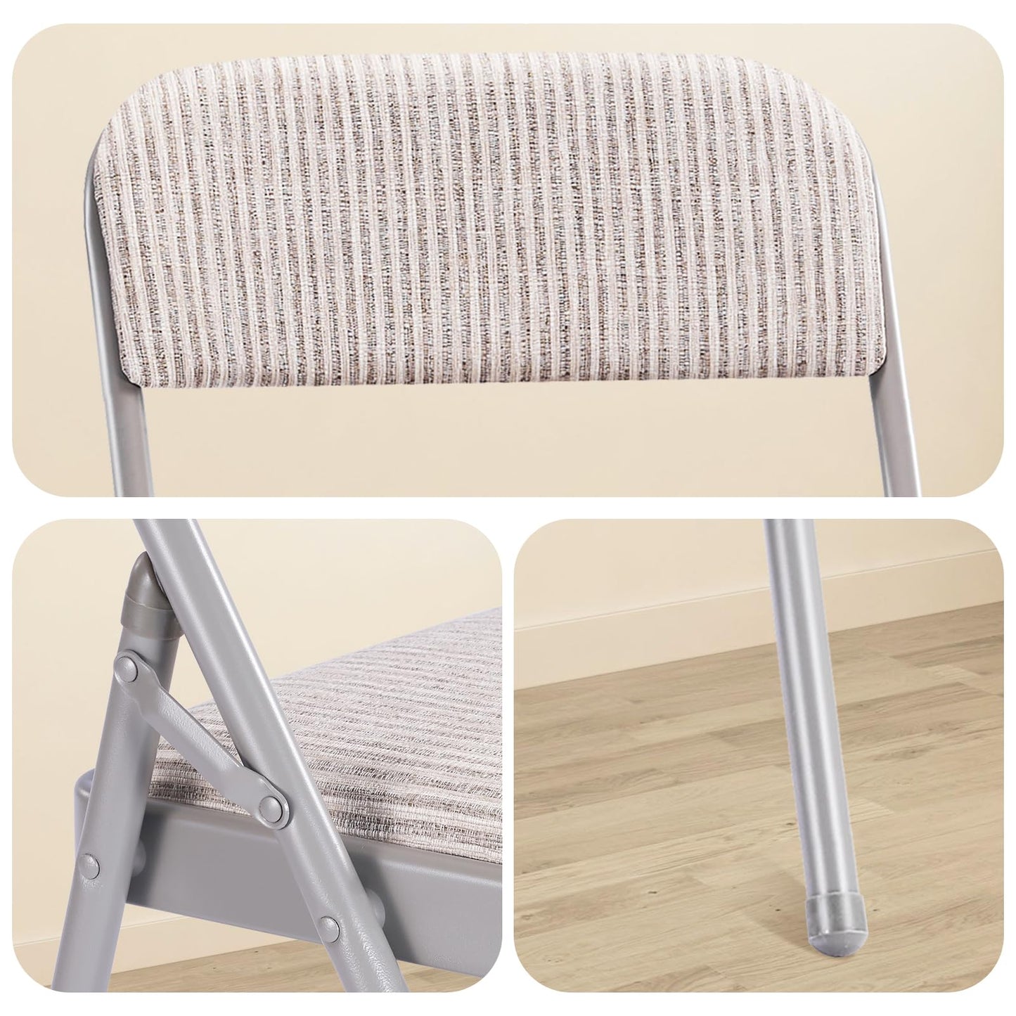 2 Pack Folding Chairs with Fabric Padded Cushion and Back, Commercial Grade Metal Chairs with Comfortable SOFT Fabric Cushion for Home and Office, for Indoor and Outdoor Events (2, White-Fabric)