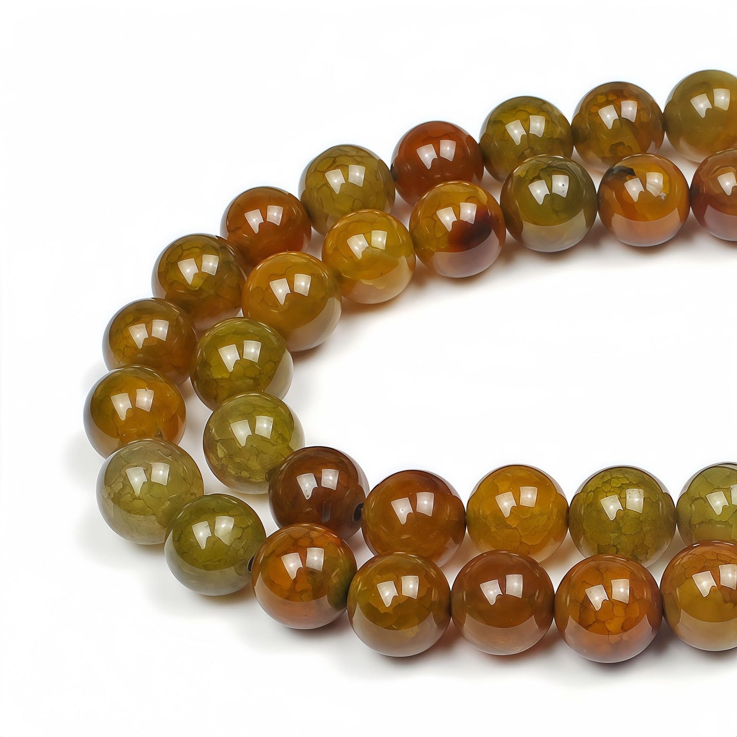 MJDCB Natural Ancient Crack Agate Beads Yellow Dragon veined Stripe Agate Round Stone Beads for DIY Necklace Bracelat Jewelry Making 15" (6mm)