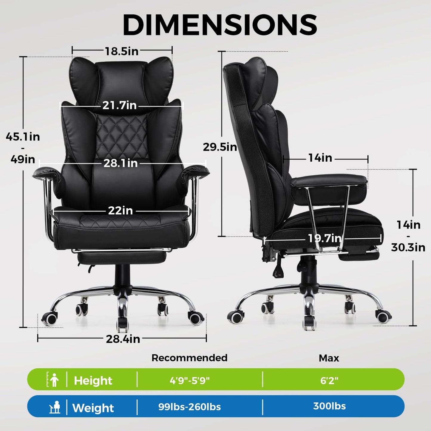 GTPLAYER Gaming Chair,Office Chair with Pocket Spring Lumbar Support, Ergonomic Comfortable Wide Office Desk Computer Chair with Outward Fixed Soft Armrests and Footrest (PU Leather, Black)