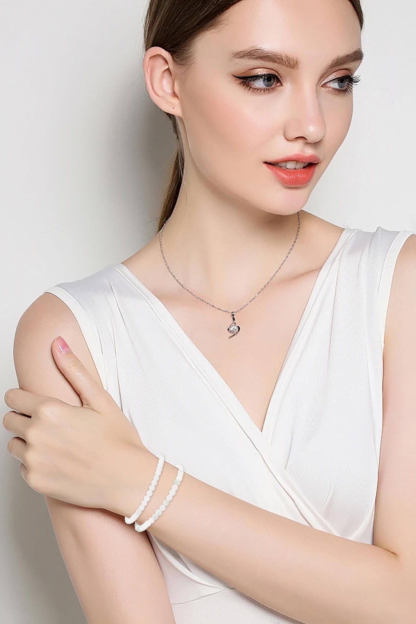 NCB 2-Piece 4mm Natural Crystal Gemstone Stretch Bracelets – ﻿Tianshan Jade, White Jade Handmade Reiki Energy Healing Jewelry for Meditation,Yoga, Unisex