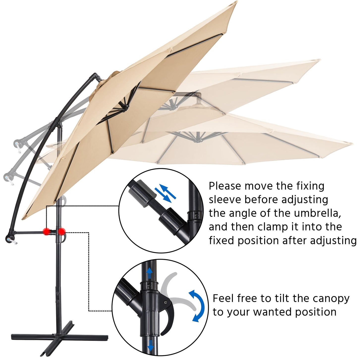 Yaheetech 10FT Patio Offset Umbrella - Cantilever Hanging Outdoor Umbrellas w/UV Protection & 8 Ribs & Handy Crank & Cross Base for Market/Garden/Lawn/Deck/Backyard/Pool - Tan