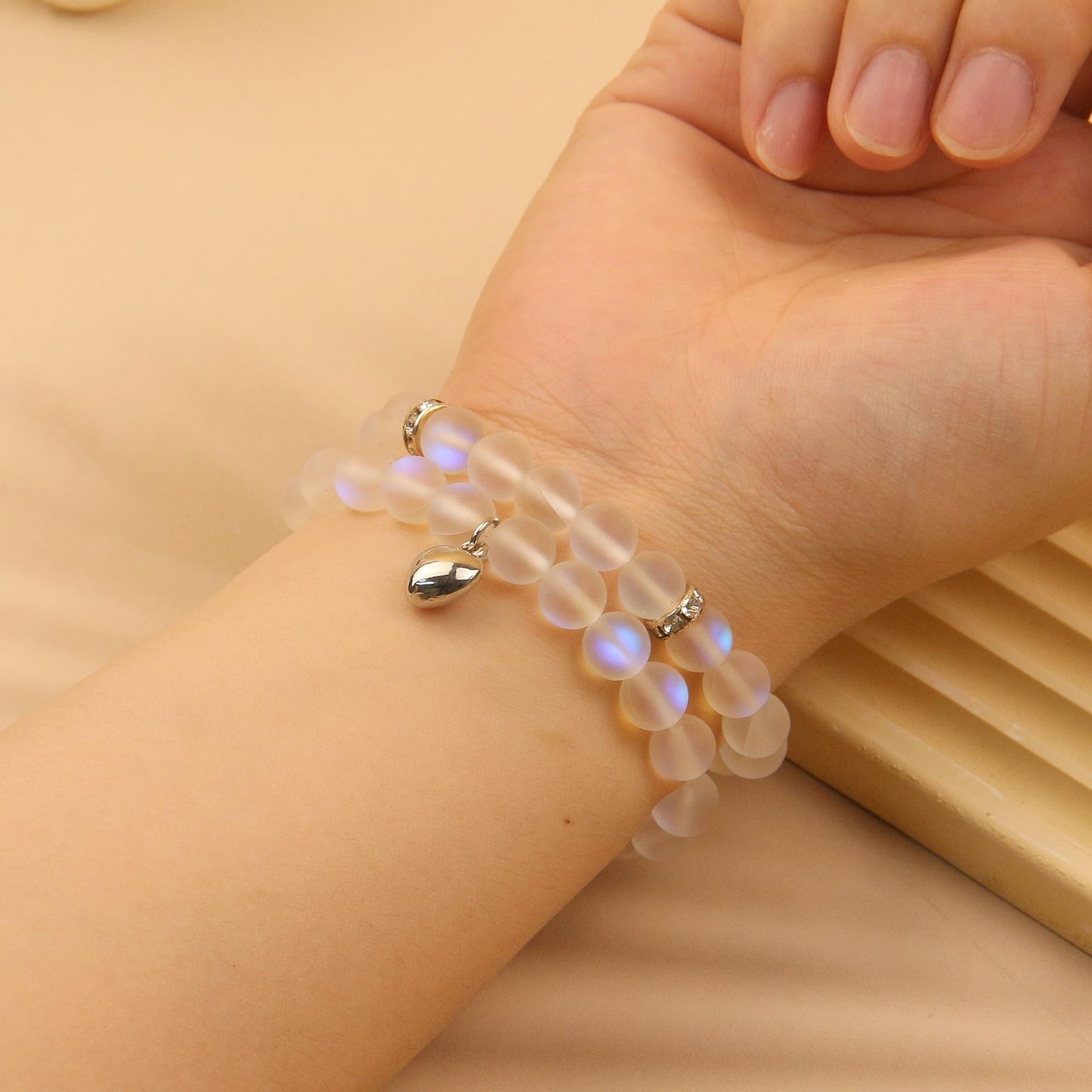 GDLKPYHS Healing Bracelets for Women - Moonstone Bracelet - Healing Prayers Crystal Bracelet, 8mm Natural Stone Stress Relief Yoga Beads Get Well Soon Gifts