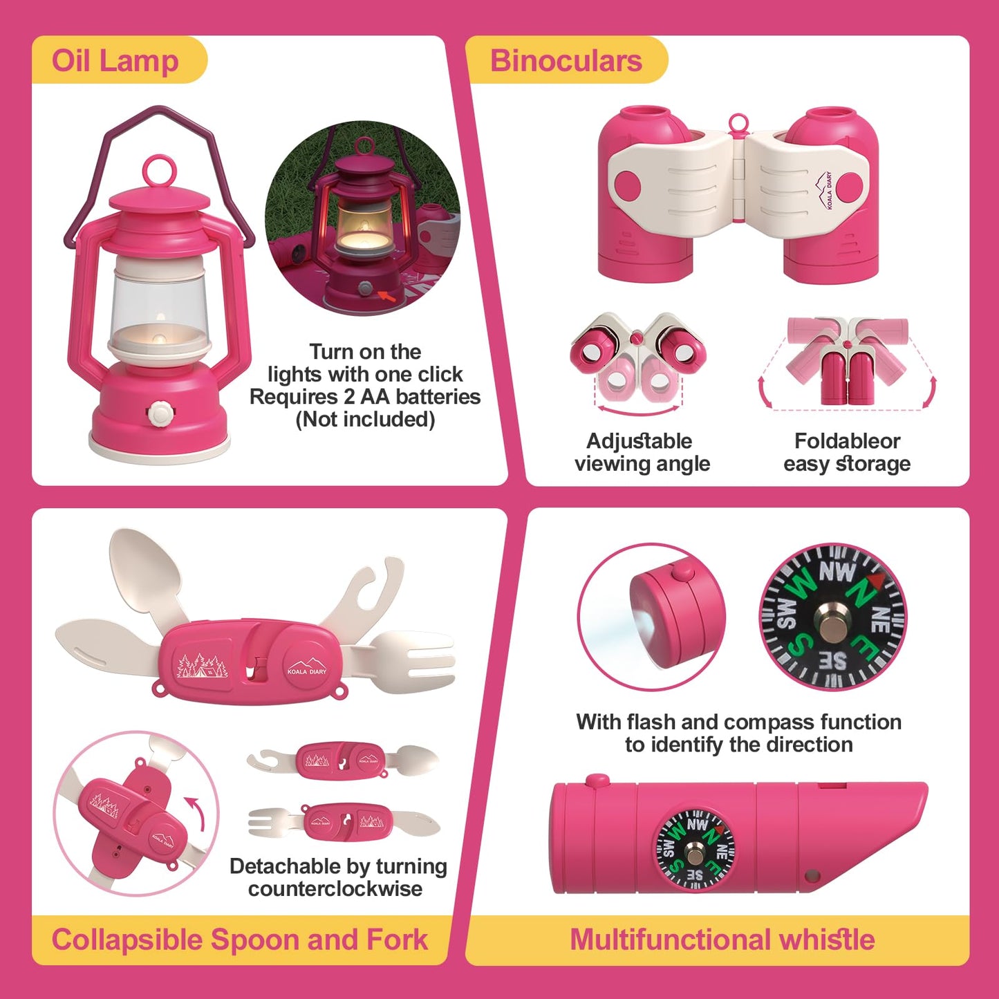 KOALA DIARY Kids Camping Set – an Outdoor Campfire Toy Set Featuring a Tent, Oil lamp, Stove, and More,Gift Idea for Girls Age 3+ Year Old Birthday Christmas