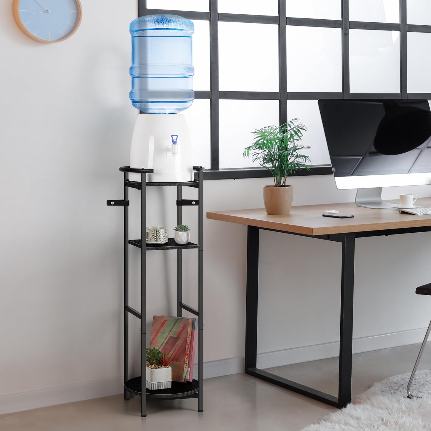 OYEAL Drink Dispenser Stand 3-Tier Water Bottle Jug Holder with 2 Storage Shelves, Multi-Tier Plant Shelf for Ceramic Water Dispenser, Water Filter Bottle, Water Crock Dispenser, Plants, Black