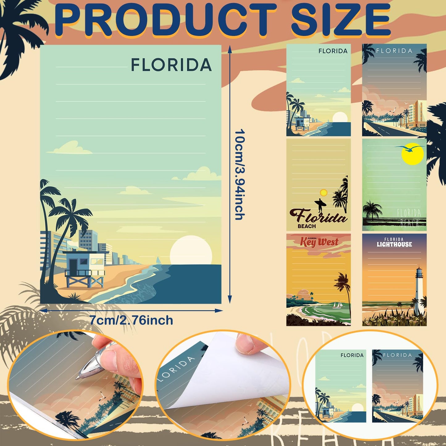 Gilprop 24 Pcs Florida Gifts Set Florida Notepads with Pens Cute Self Stick Notes Pens for Lover Sticky Notes Ballpoint Bulk for Traveler Birthday Party Favors Souvenirs Gifts(Orange)