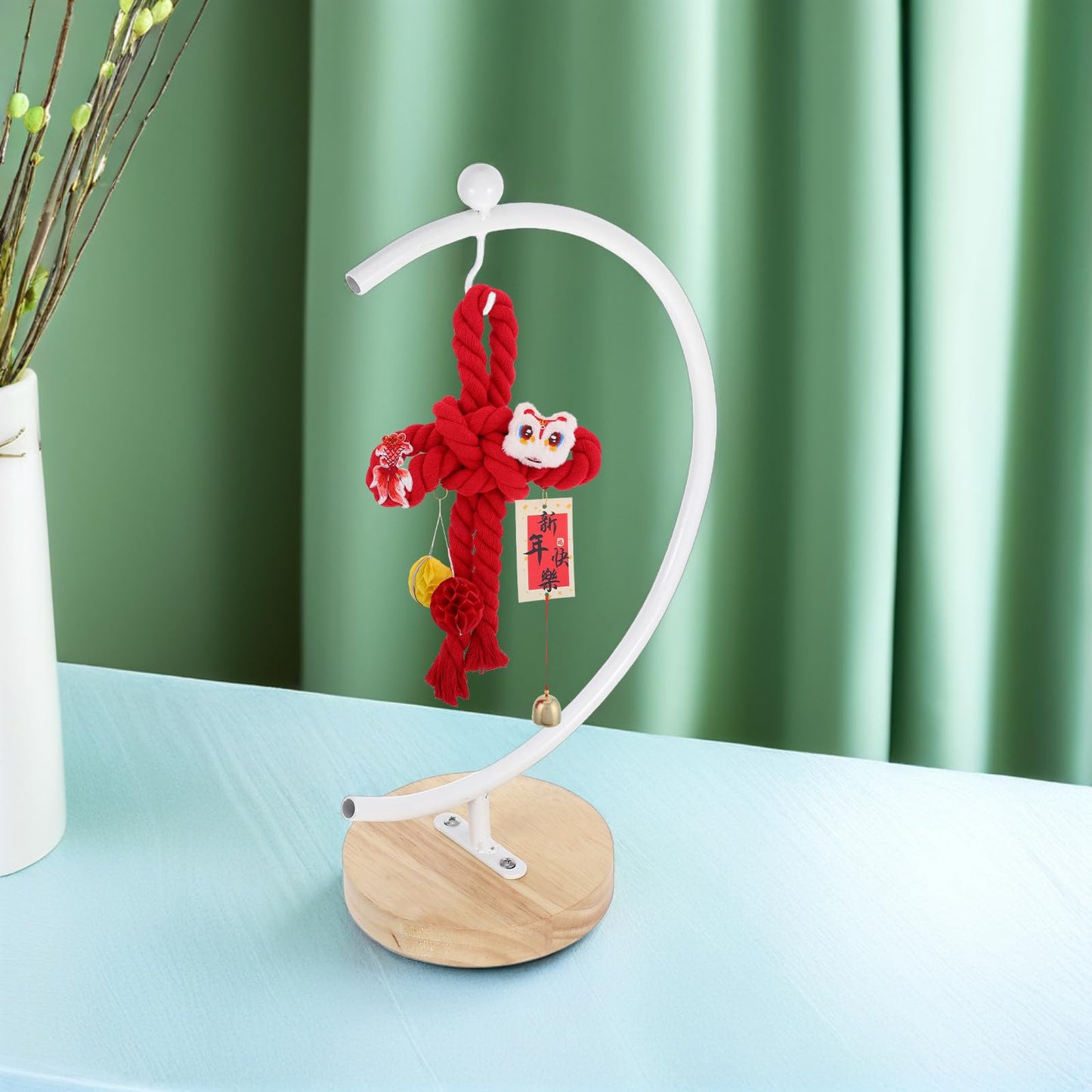 ERINGOGO G-shaped Hanging Ornament Display Stand with Wooden Base Metal Hook Rack for 12-20cm Glass Ball Terrariums Indoor Air Plant Holder Home Decor