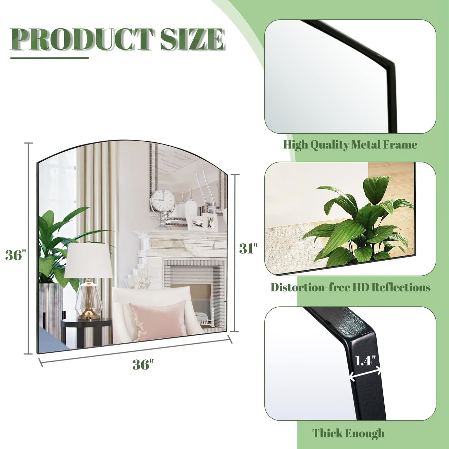 GIFTTROVE Matte Black Arched Window Mirror, 36" Metal Frame Decorative Wall Mirror, Windowpine Mirrors for Living Room, Bedroom, Entryway