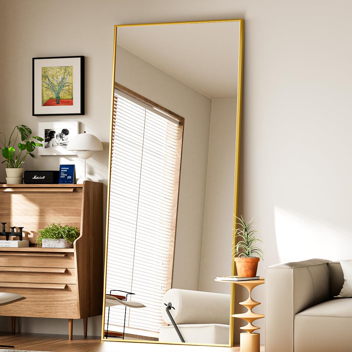 Koonmi 65"x24" Floor Mirror Full Length, Bedroom Floor Body Mirror with Stand, Large Gold Mirror, Leaning, Standing or Hanging Horizontally/Vertically