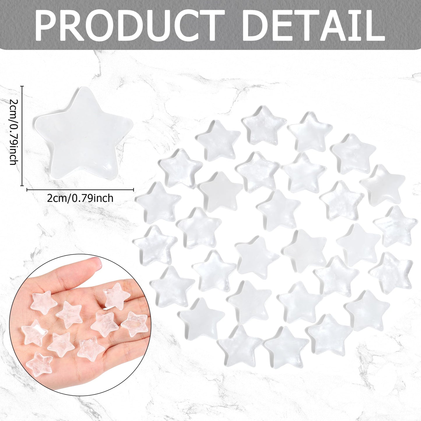 QINJIEJIE 20 PCS Clear Quartz Star Crystals Healing Stones Polished Crystal Cute Mini Pocket Stone Star Shaped Gemstones Set Bulk Wholesale Reiki Energy Balancing Thanksgiving Day Gift for Women