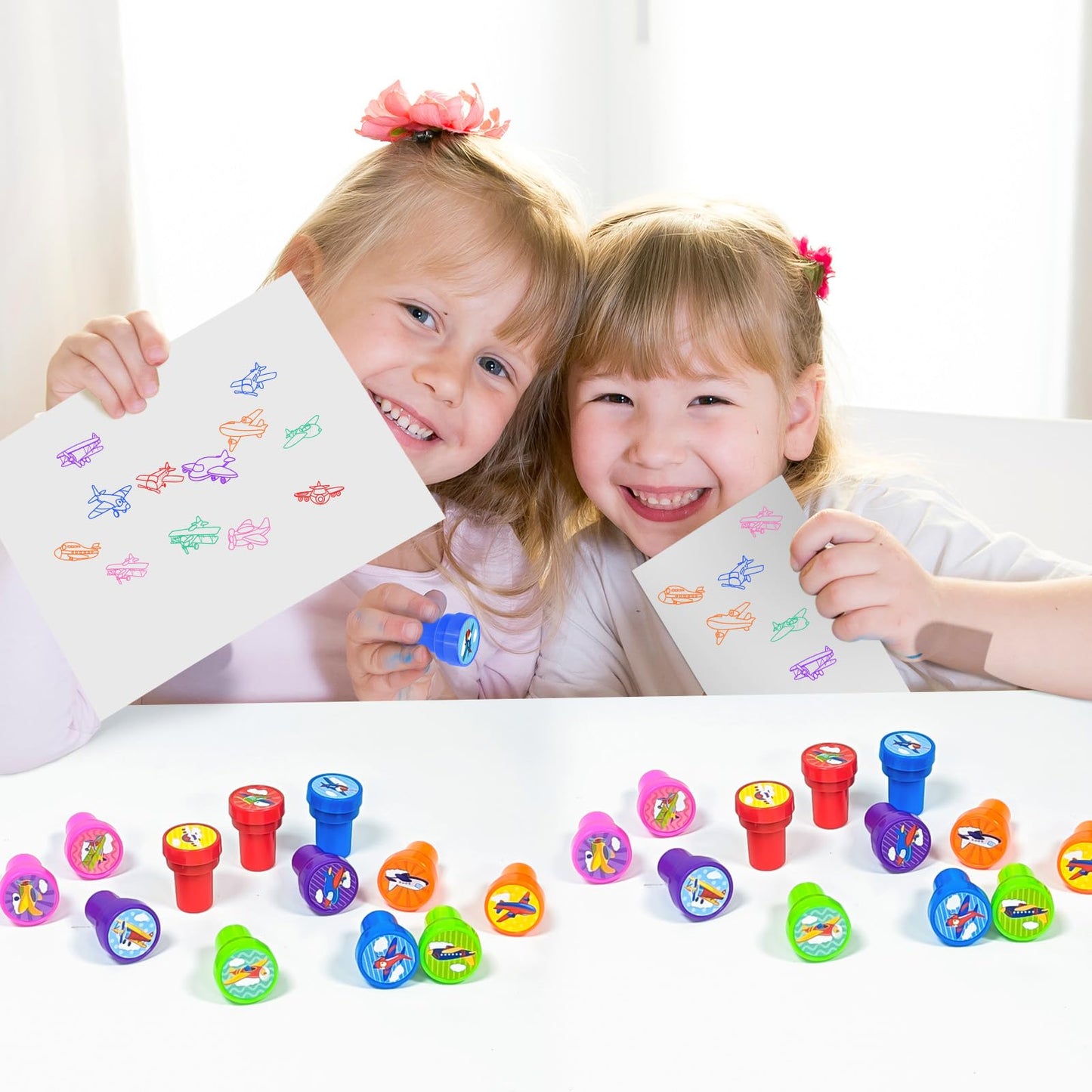 Cinrobiye 24 Pcs Airplane Stampers for Boys Girls, Aviation Party Supplies Favors, Classroom Rewards, Carnival Prizes, Goody Bag Pinata Fillers for Let’s Fly Travel Party
