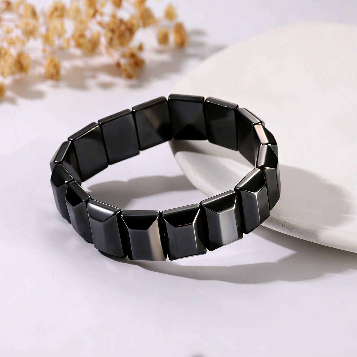 Fathers Day Bracelet Gifts for Grandpa from Granddaughter Grandson Black Geometric Hematite Bracelet for Men Grandpa Birthday Gift Energy Balancing Stress Relief Hematite Crystal Bracelet Jewelry