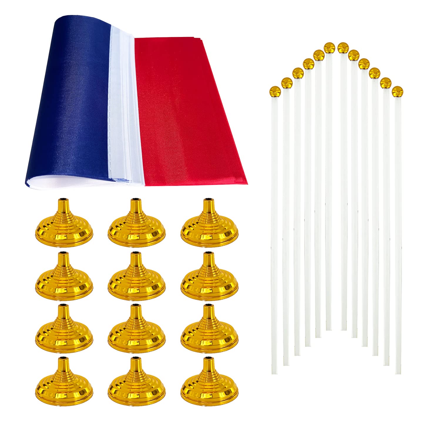 WXTWK 12 Pack France Flag French Desk Flag Small Mini French Table Flags With Stand Base,Home Office Festival Events Celebration Decorations