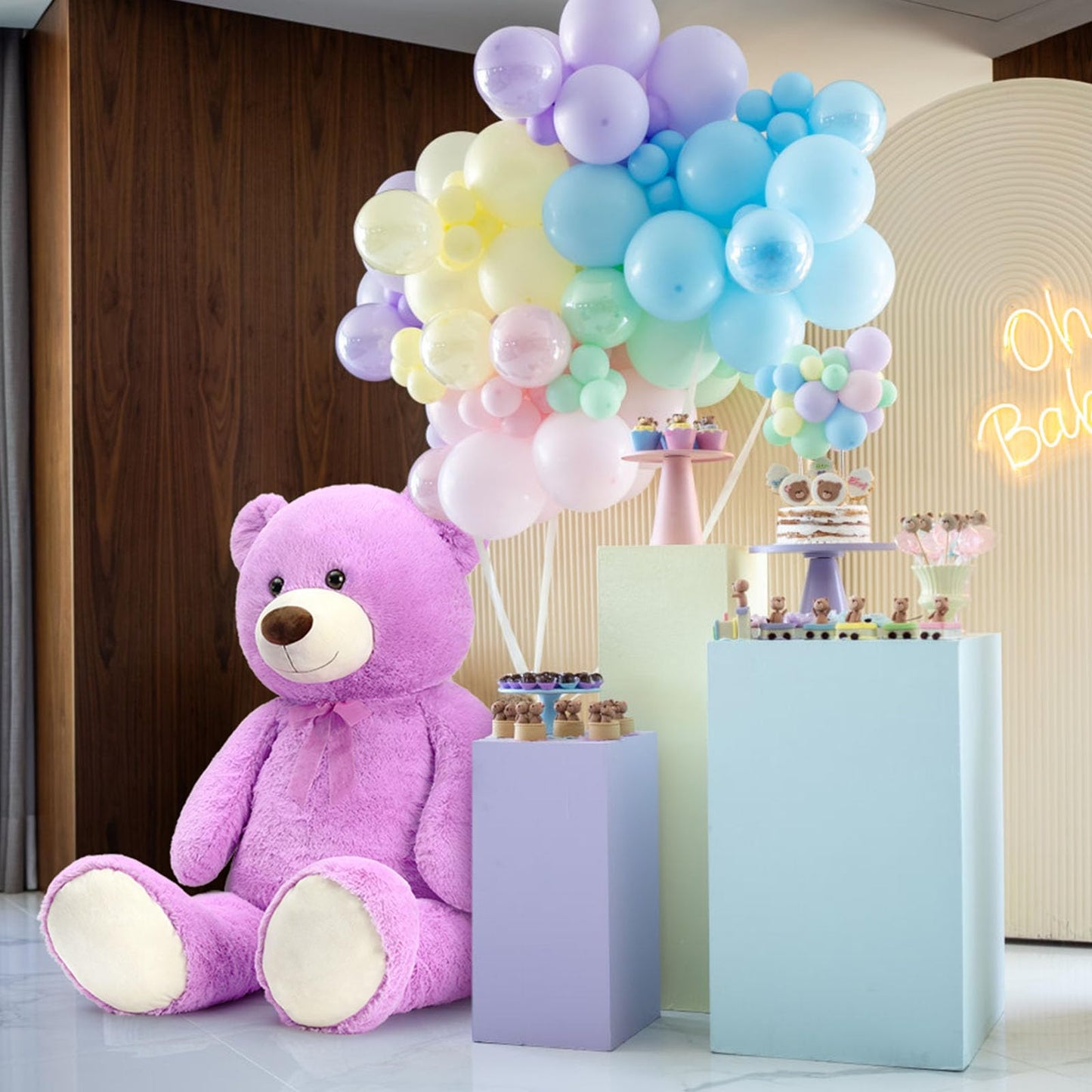 MorisMos Giant Teddy Bear Stuffed Animal 4 Feet, 51'' Large Stuffed Bear for Girlfriend Boyfriend Wife Mom Fiancée Valentine's Gift, Big Bear Plush for Baby Shower Christmas Birthday,Purple