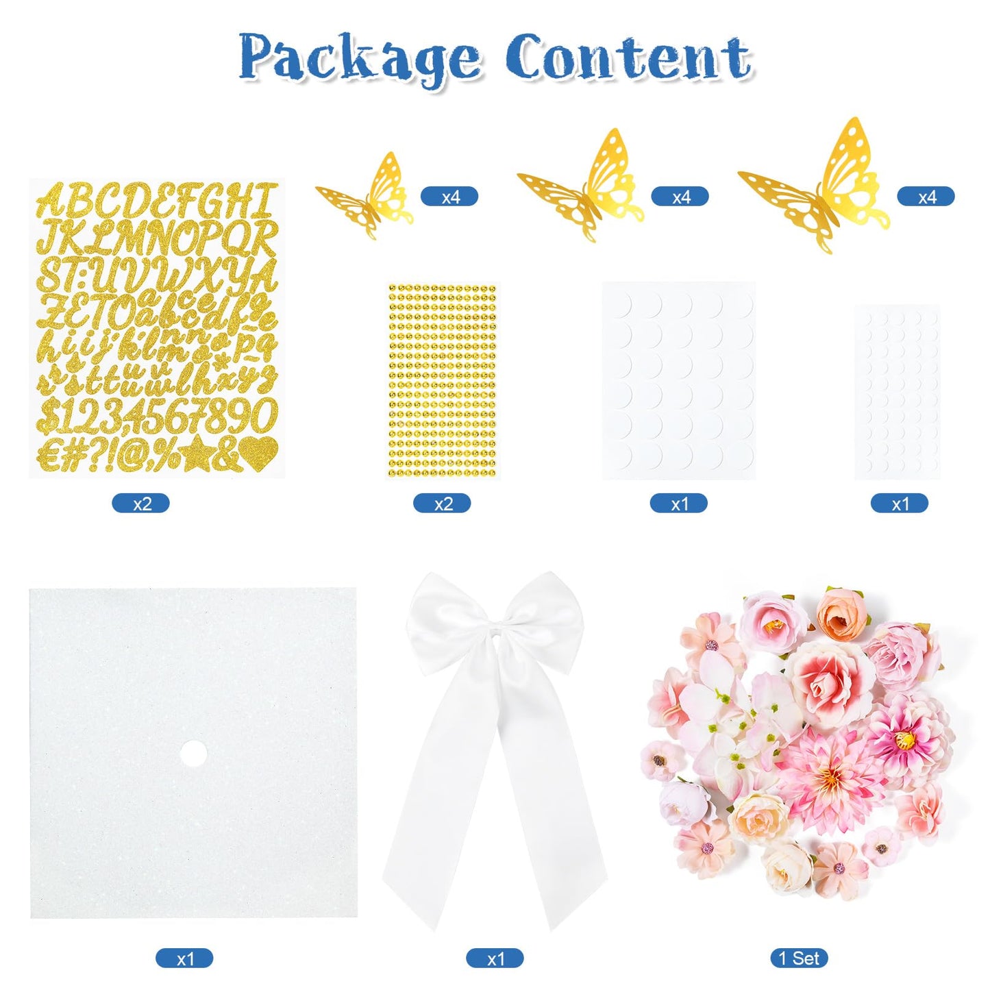 Brikabia Graduation Cap Decorations Kit 2026-39PCS Grad Cap Decorations for Graduation with Faux Flowers, 3D Butterflies, Letter Stickers, Glitter Paper, Satin Hair Bow for DIY Grad Hat Topper