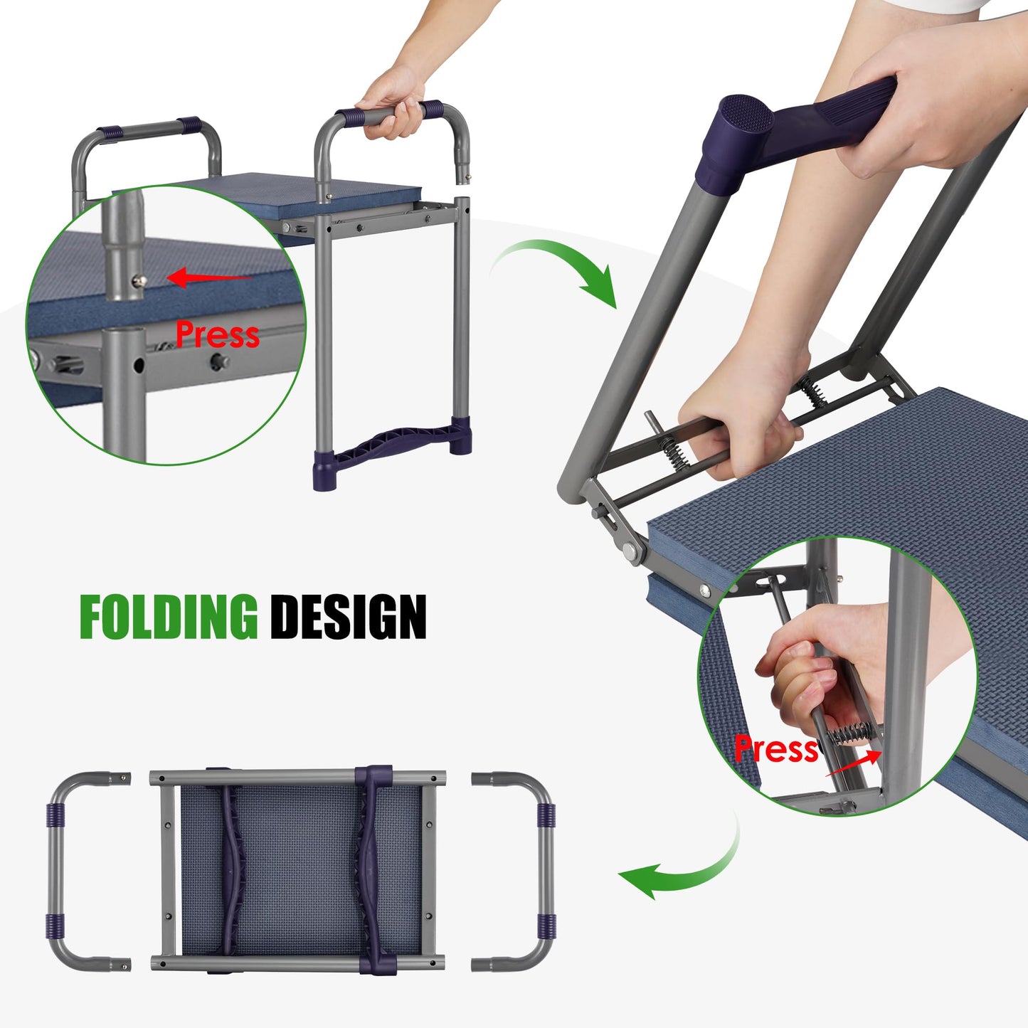 Garden Kneeler and Seat, 10.9" Wide Double-Sided Thick Knee Pad , Heavy-Duty Foldable Gardening Stool, 2 Large Tool Bags, Prevents Knee and Back Pain, Portable Garden Bench, Gifts for Women, Seniors