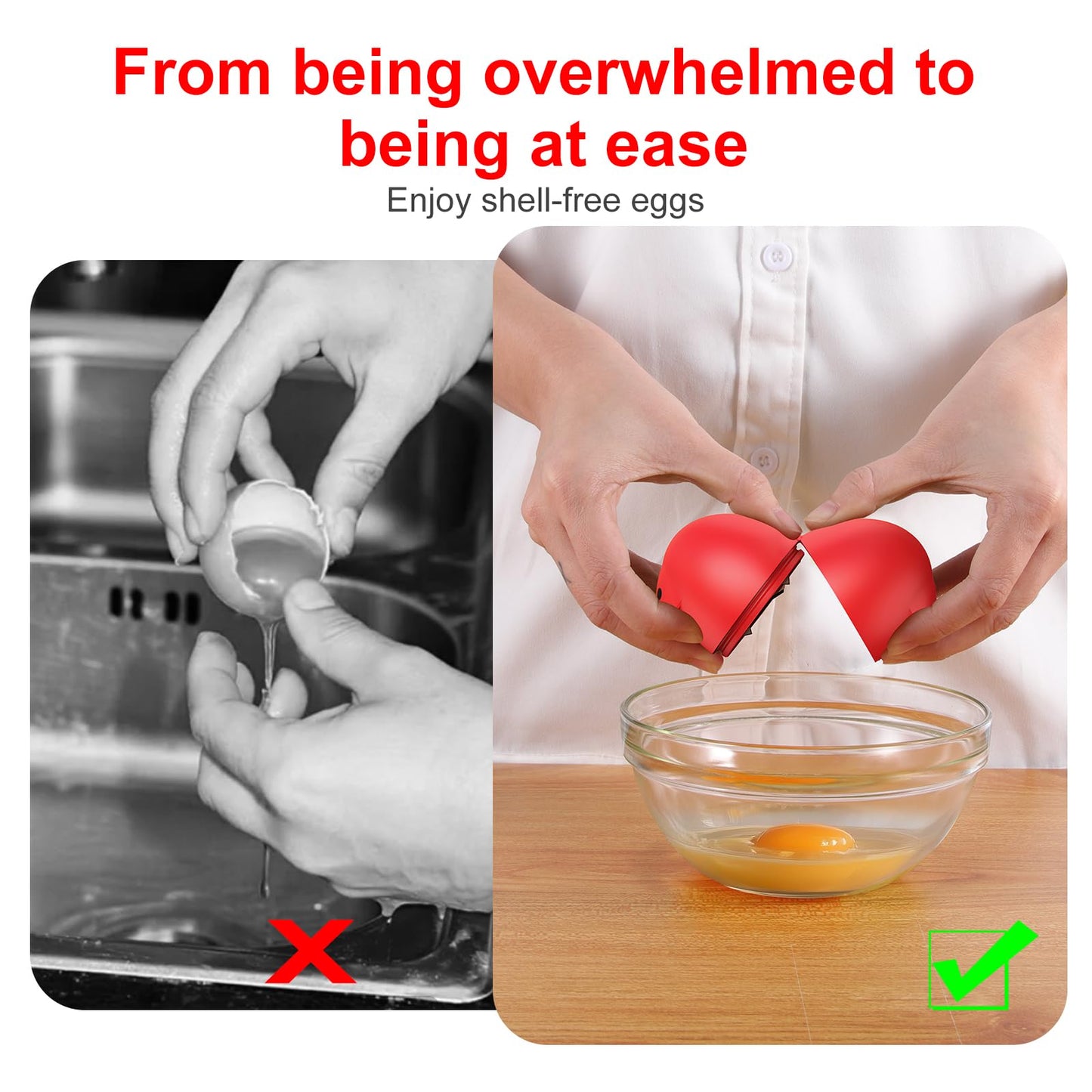 Egg Cracker, Silicone Egg Shell Opener, Cute Egg Shaped Design, Opens Eggs with Ease, A Little Happiness Boost for Your Kitchen.(Color: Red, 2-Pack)