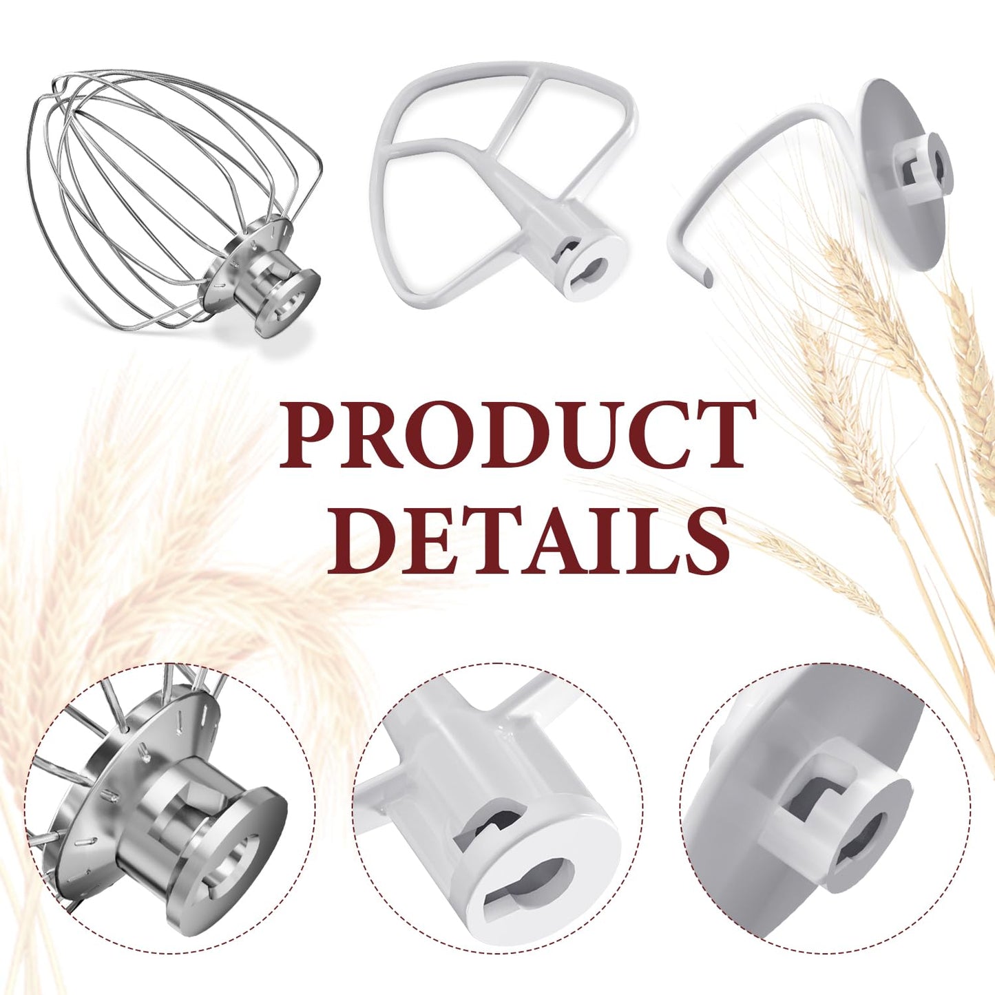 LETOMS Stand Mixers Accessories 3-Piece Including K45WW Wire Whip & K45DH Dough Hook & K45B Flat Beater fit for Kitchenaid 4.5-5QT Tilt-Head Stand Mixers
